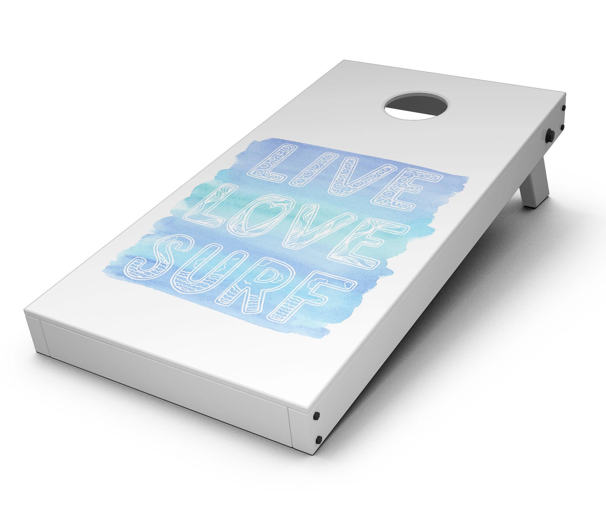 Live Love Surf CornHole Board Skin Decal Kit featuring vibrant design for personalized Cornhole boards.