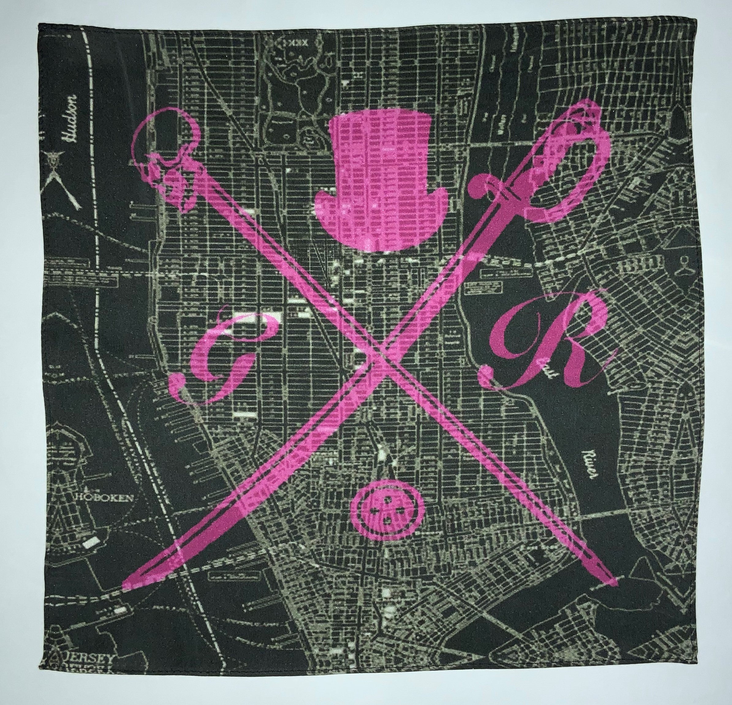 A stylish hot pink ladies scarf featuring a detailed London street map design and the Gentleman Rogue logo.