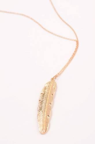 A long feather necklace featuring a delicate chain and a beautifully crafted feather pendant, available in gold and silver finishes.