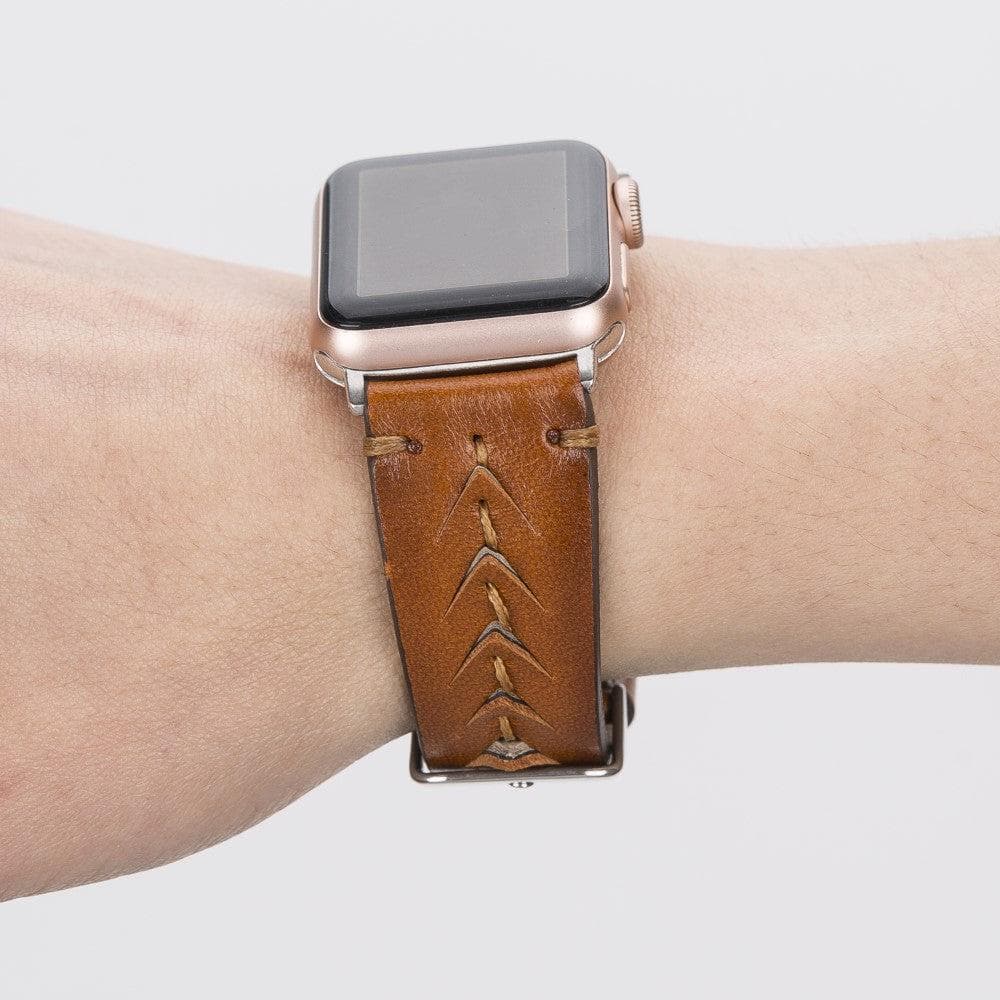 Longleat Apple Watch Leather Strap in premium full-grain leather with stainless steel buckle, showcasing personalization options.