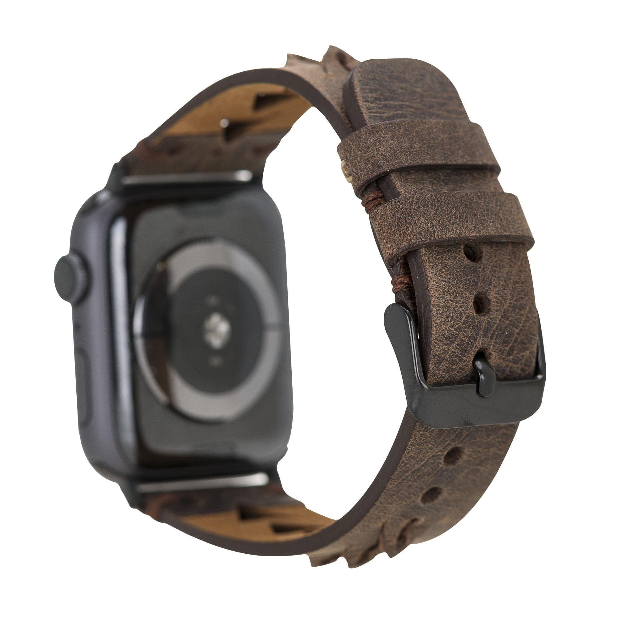 Longleat Apple Watch Leather Strap in premium full-grain leather with stainless steel buckle, showcasing personalization options.