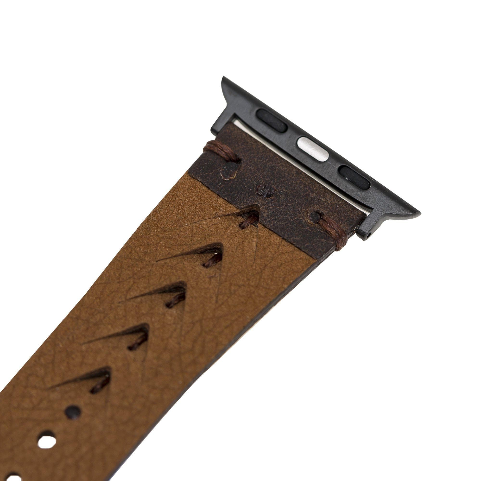 Longleat Apple Watch Leather Strap in premium full-grain leather with stainless steel buckle, showcasing personalization options.