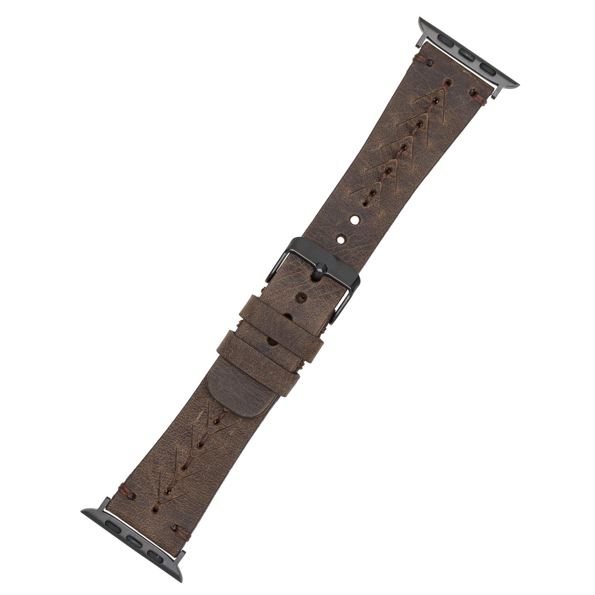 Longleat Apple Watch Leather Strap in premium full-grain leather with stainless steel buckle, showcasing personalization options.