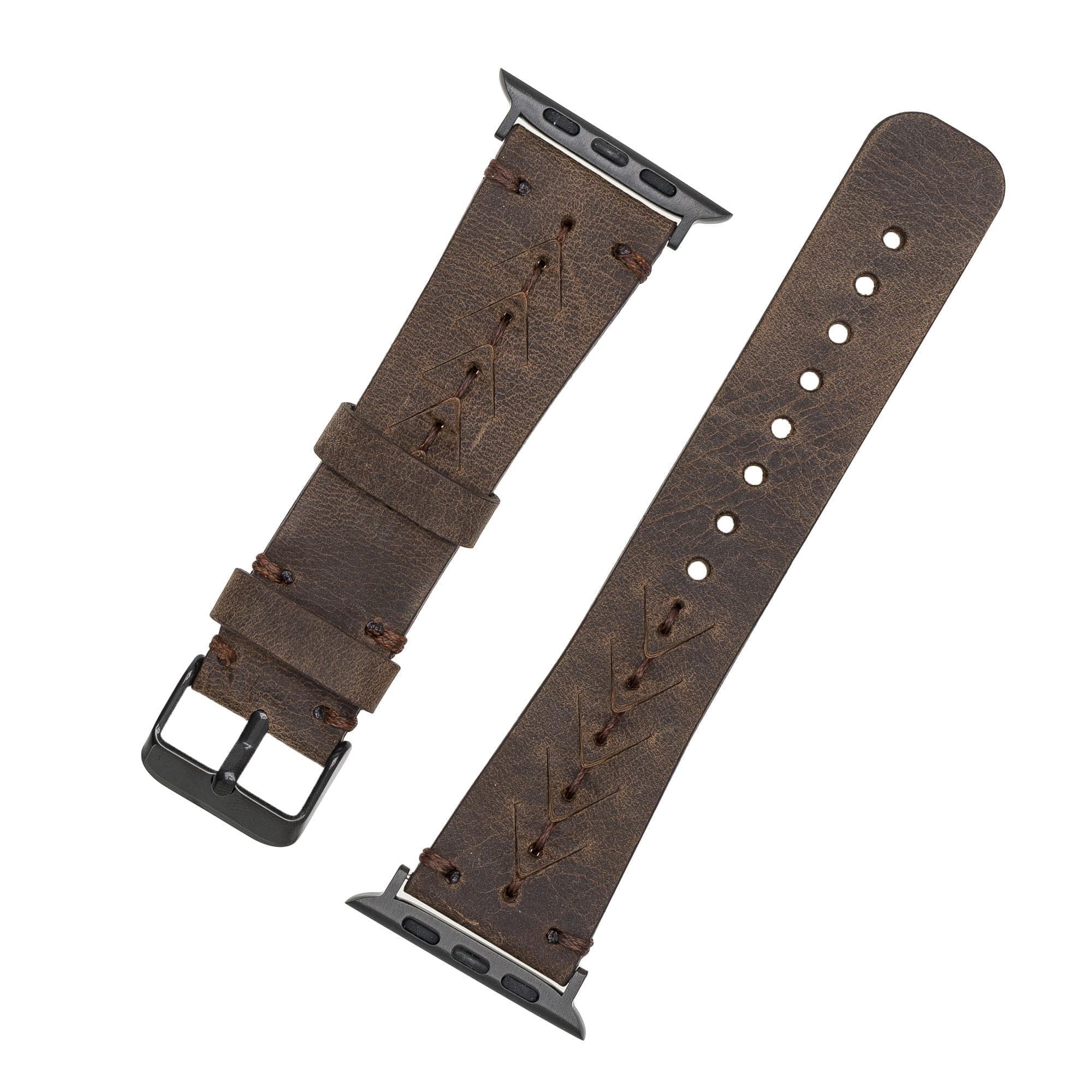 Longleat Apple Watch Leather Strap in premium full-grain leather with stainless steel buckle, showcasing personalization options.