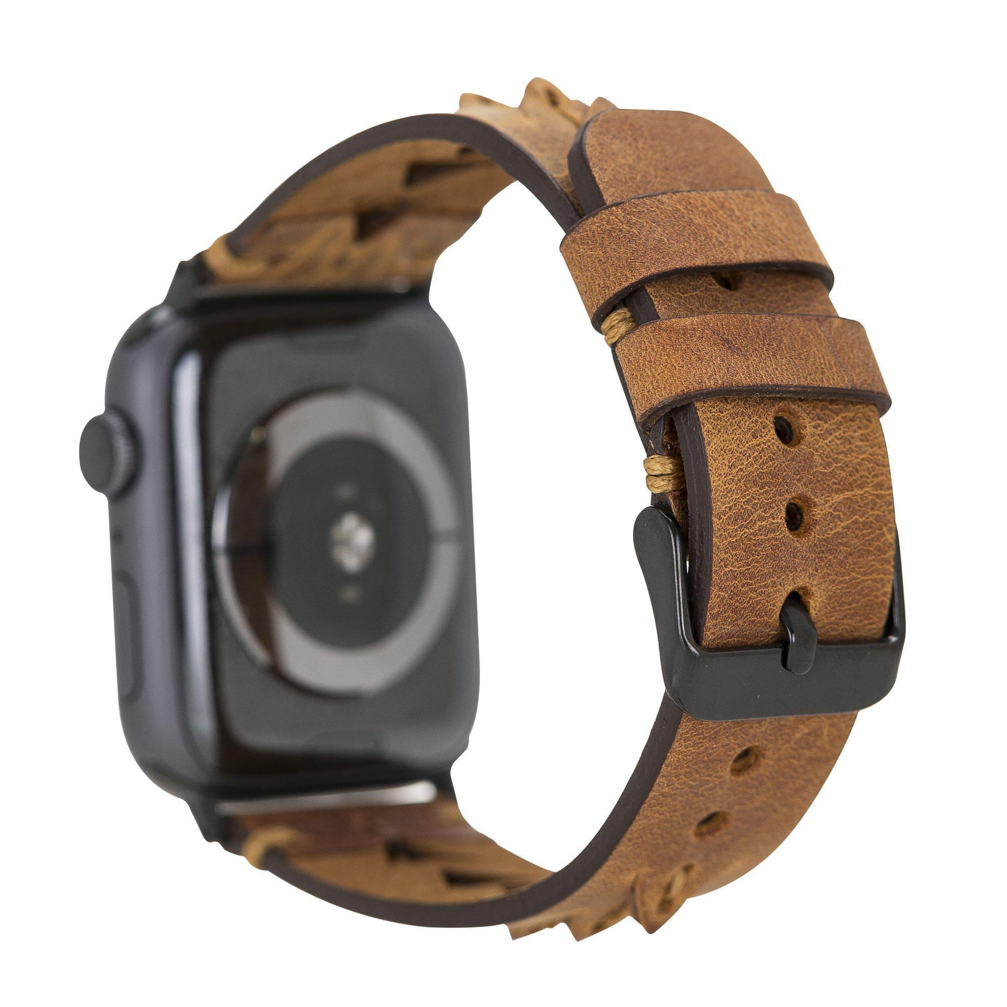 Longleat Apple Watch Leather Strap in premium full-grain leather with stainless steel buckle, showcasing personalization options.