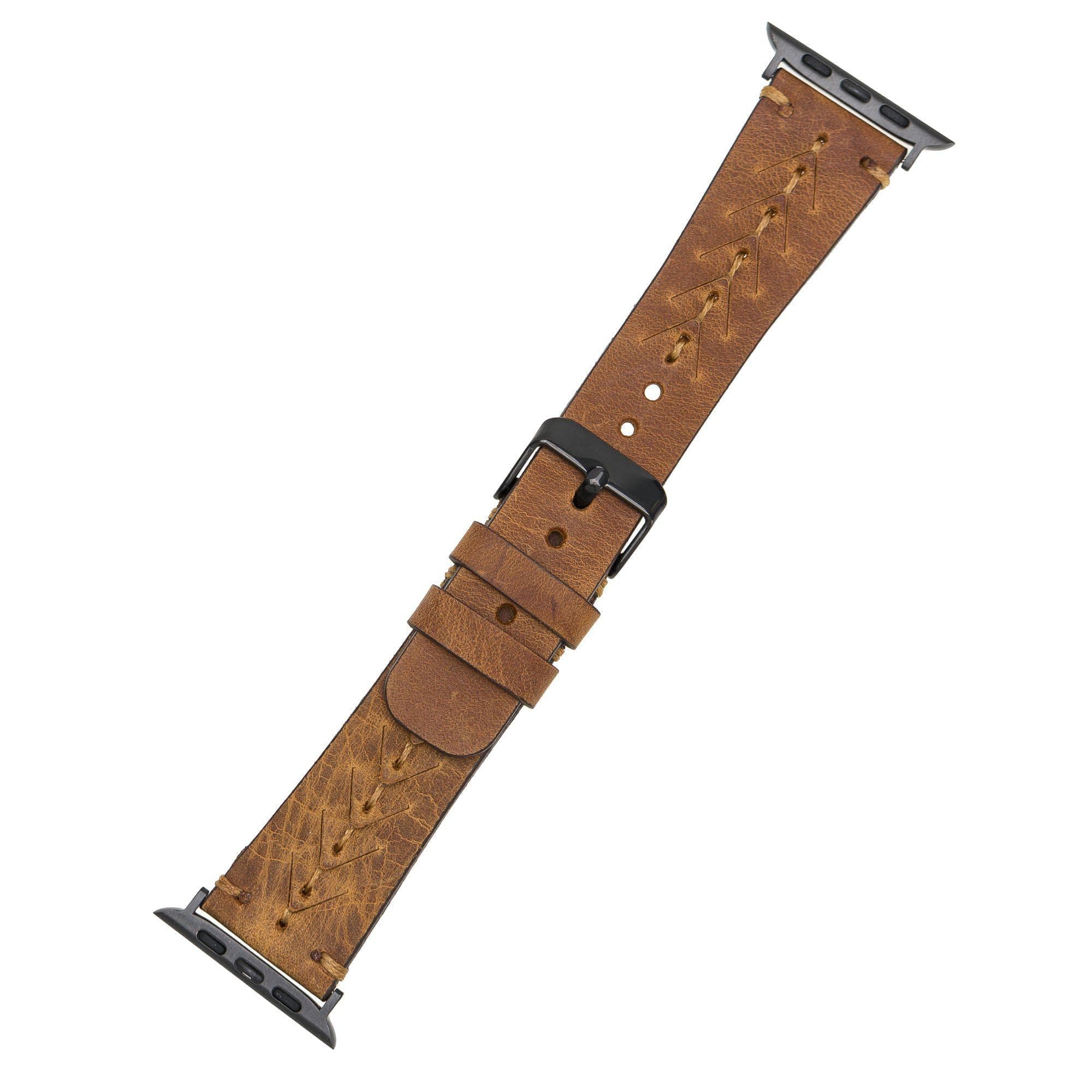 Longleat Apple Watch Leather Strap in premium full-grain leather with stainless steel buckle, showcasing personalization options.