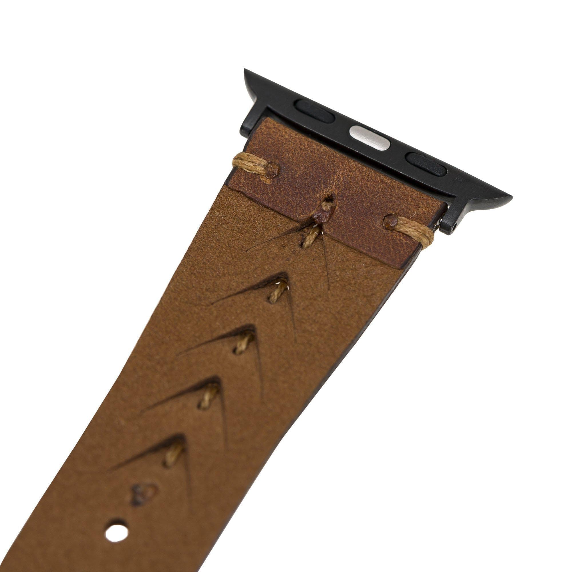 Longleat Apple Watch Leather Strap in premium full-grain leather with stainless steel buckle, showcasing personalization options.