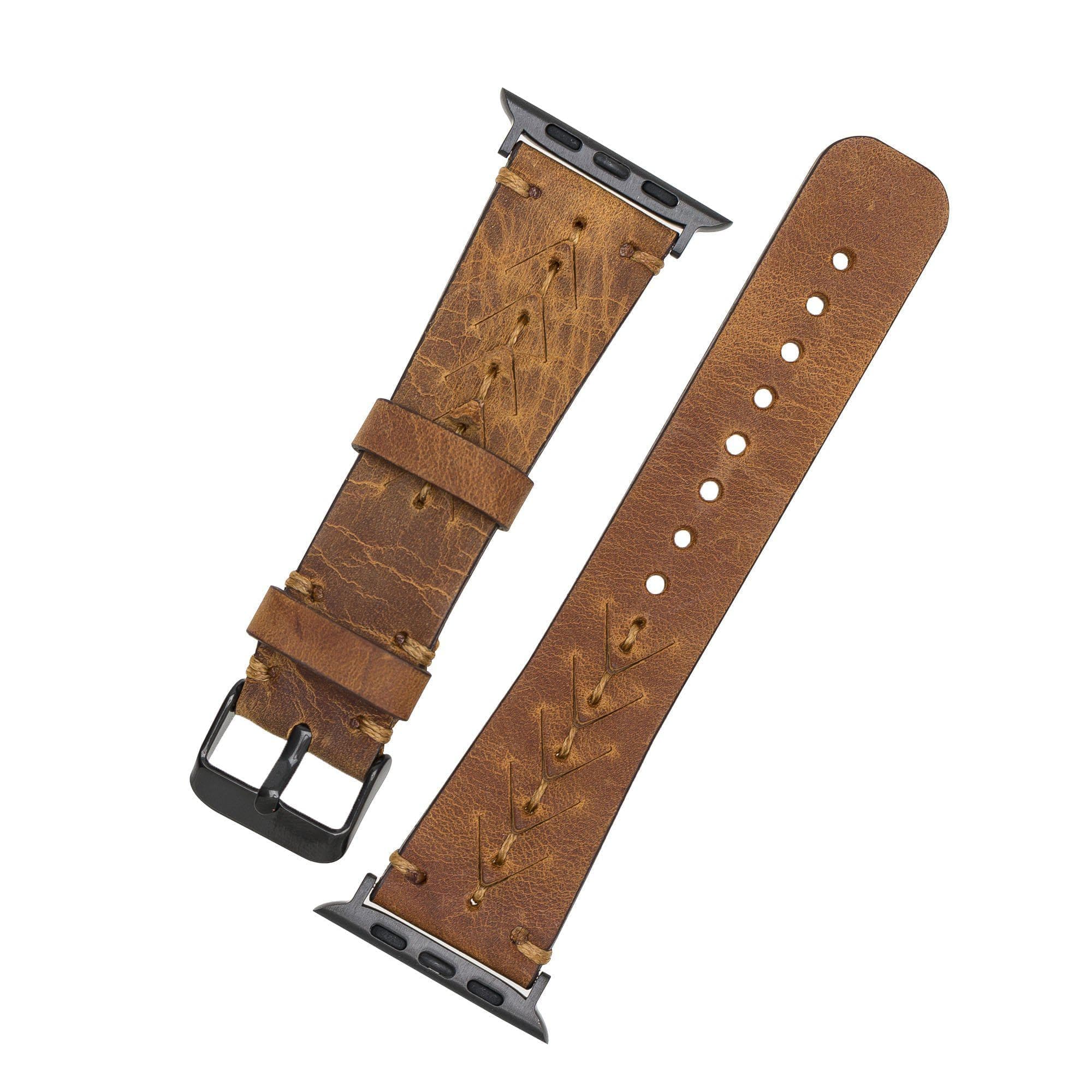 Longleat Apple Watch Leather Strap in premium full-grain leather with stainless steel buckle, showcasing personalization options.