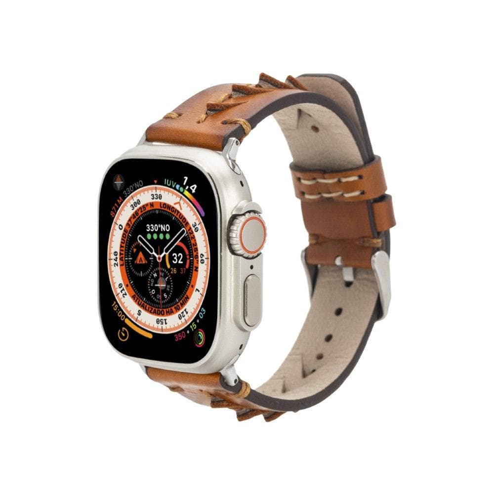 Longleat Apple Watch Leather Strap in premium full-grain leather with stainless steel buckle, showcasing personalization options.