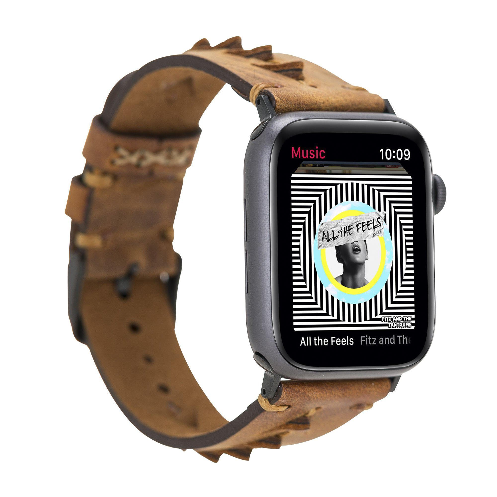 Longleat Apple Watch Leather Strap in premium full-grain leather with stainless steel buckle, showcasing personalization options.