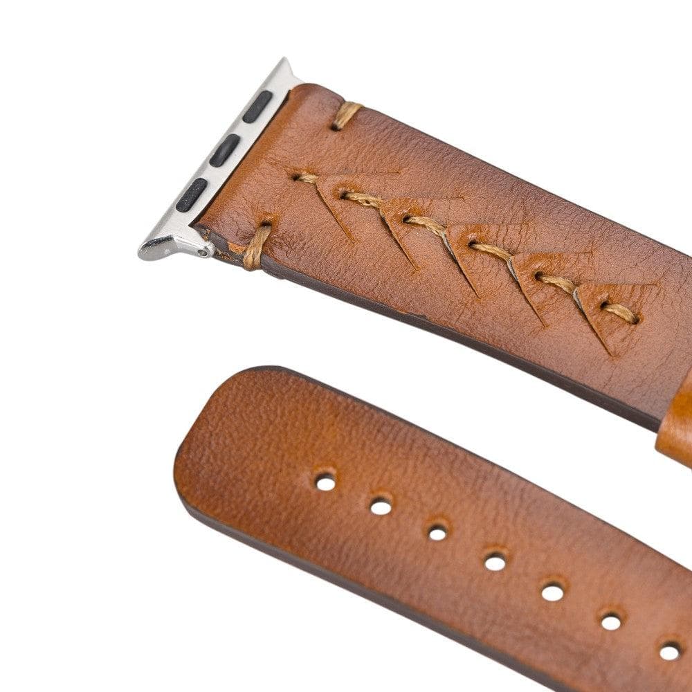 Longleat Apple Watch Leather Strap in premium full-grain leather with stainless steel buckle, showcasing personalization options.