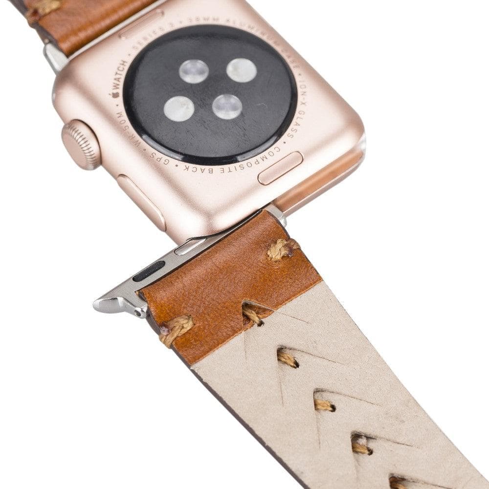 Longleat Apple Watch Leather Strap in premium full-grain leather with stainless steel buckle, showcasing personalization options.