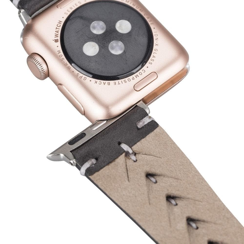 Longleat Apple Watch Leather Strap in premium full-grain leather with stainless steel buckle, showcasing personalization options.