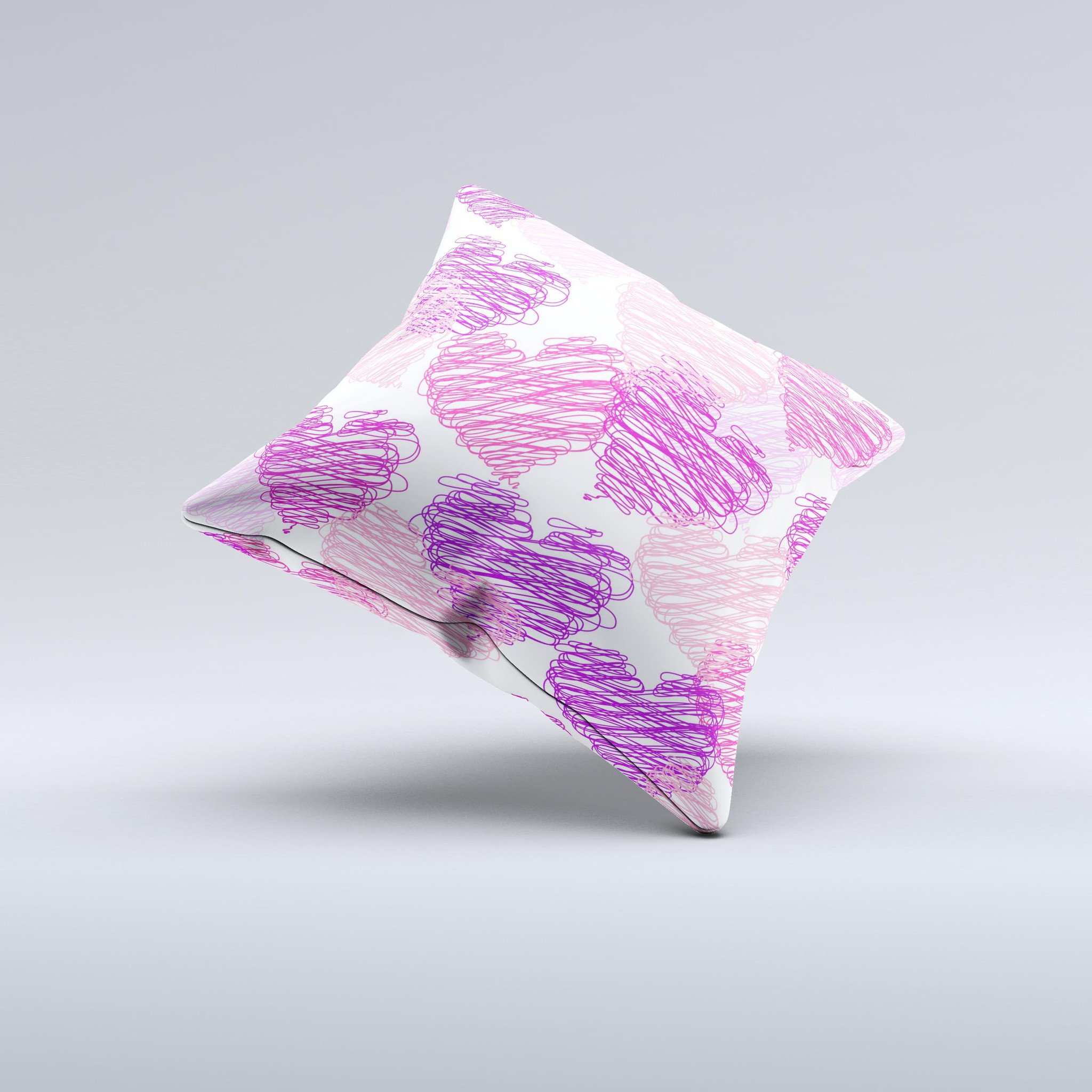 Loopy Pink and Purple Hearts decorative throw pillow with vibrant colors and unique design, handcrafted in Virginia.