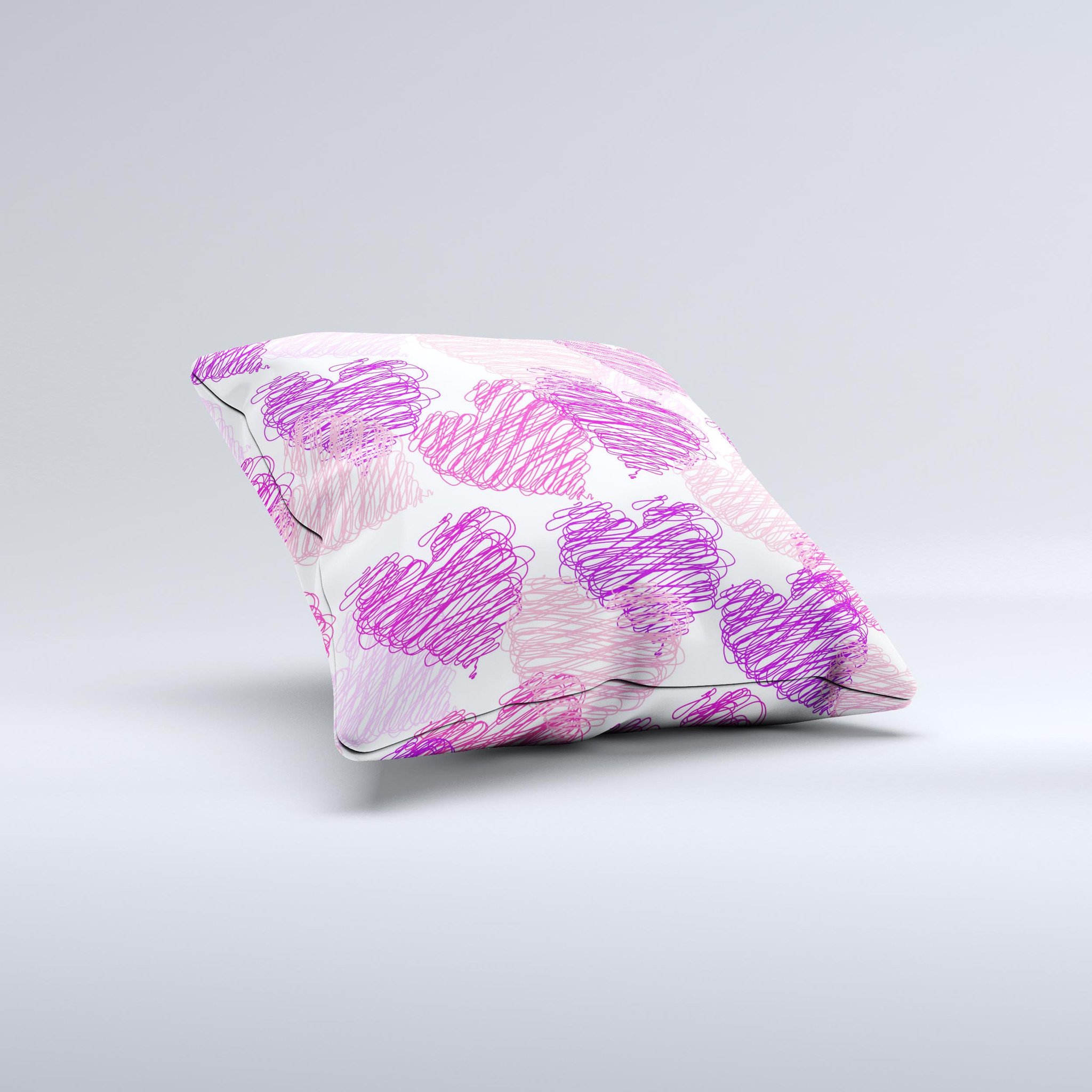 Loopy Pink and Purple Hearts decorative throw pillow with vibrant colors and unique design, handcrafted in Virginia.