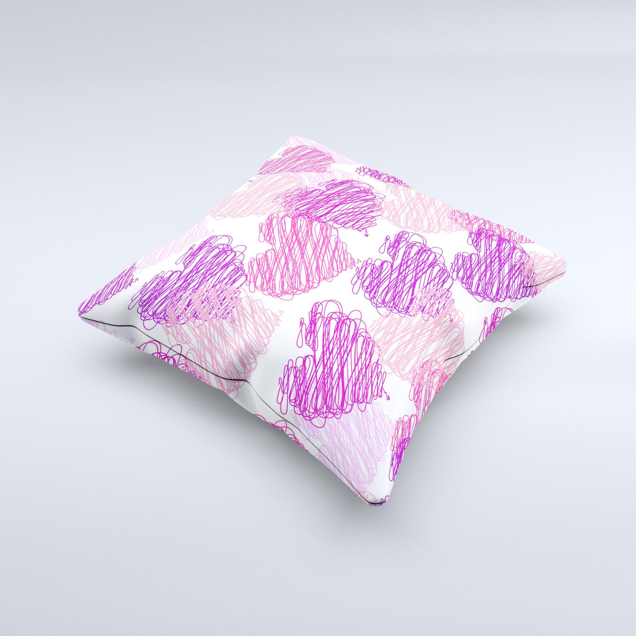 Loopy Pink and Purple Hearts decorative throw pillow with vibrant colors and unique design, handcrafted in Virginia.