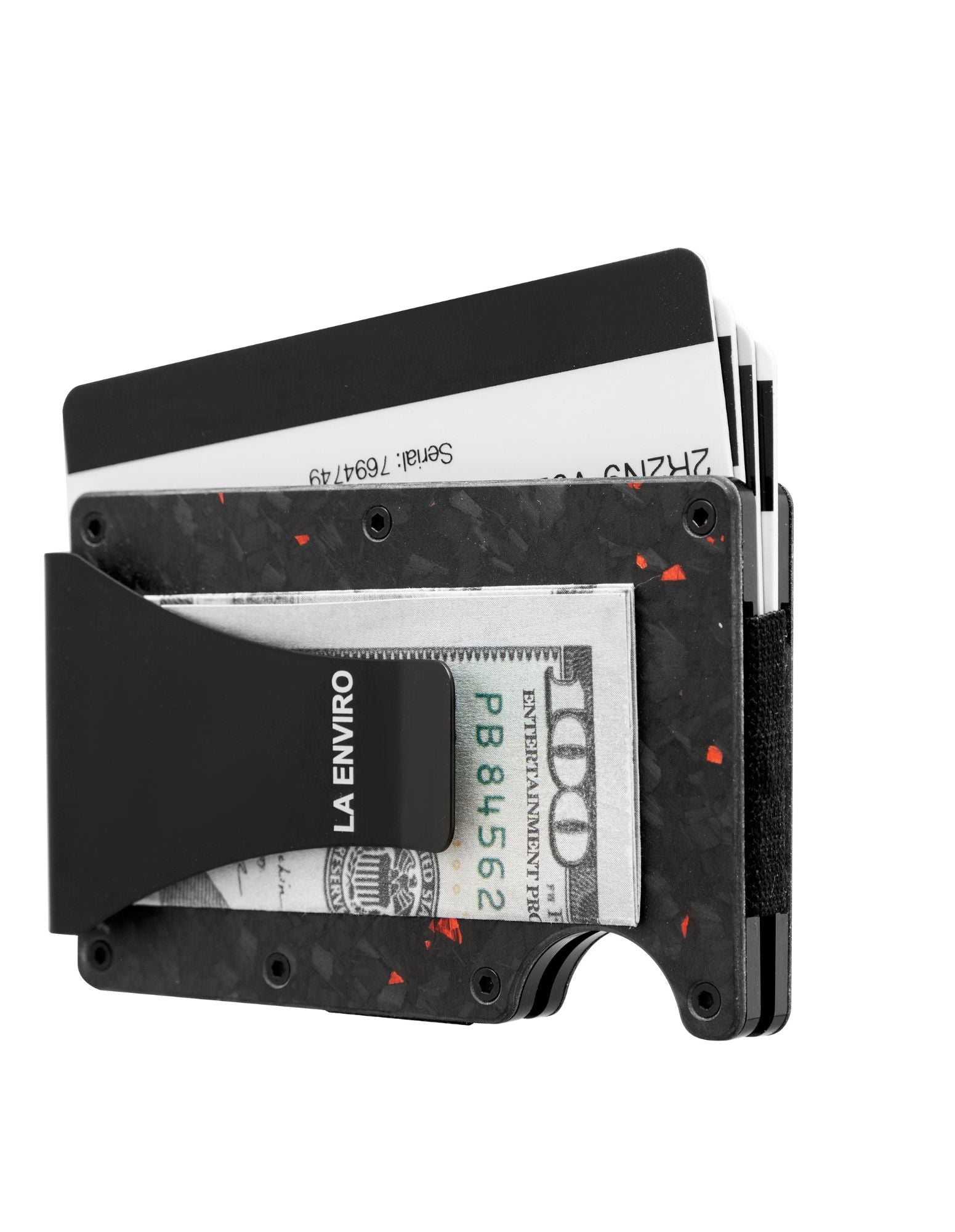 LORNE Forged Carbon Wallet in Matte Red showcasing its sleek design and RFID blocking features.