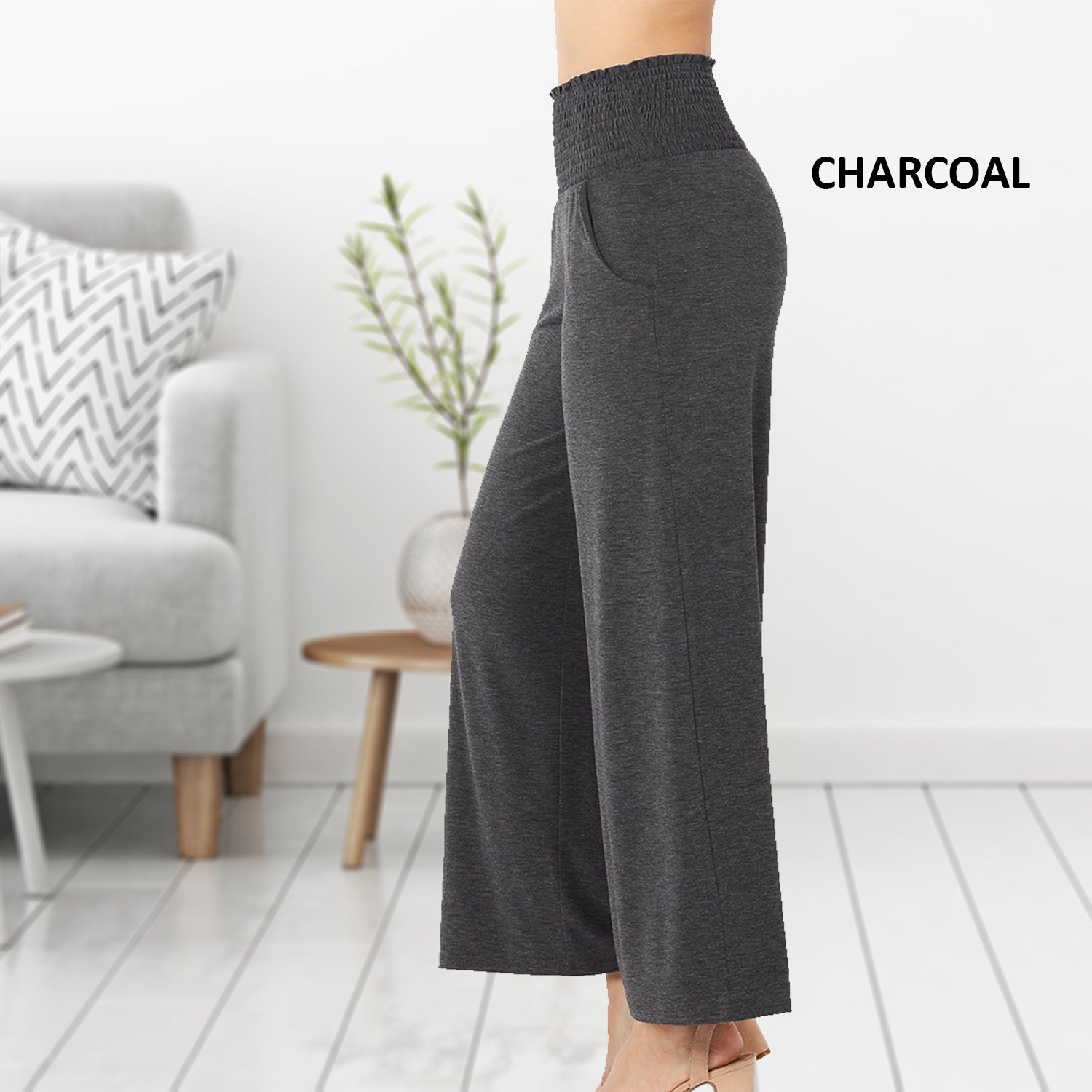 Comfortable Lounge Pant with Smocked Waist and Front Pockets, perfect for casual wear.