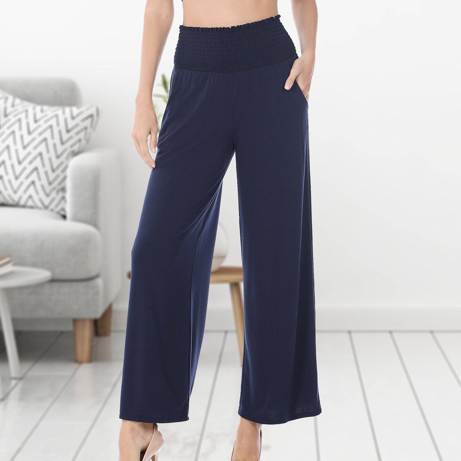 Comfortable Lounge Pant with Smocked Waist and Front Pockets, perfect for casual wear.