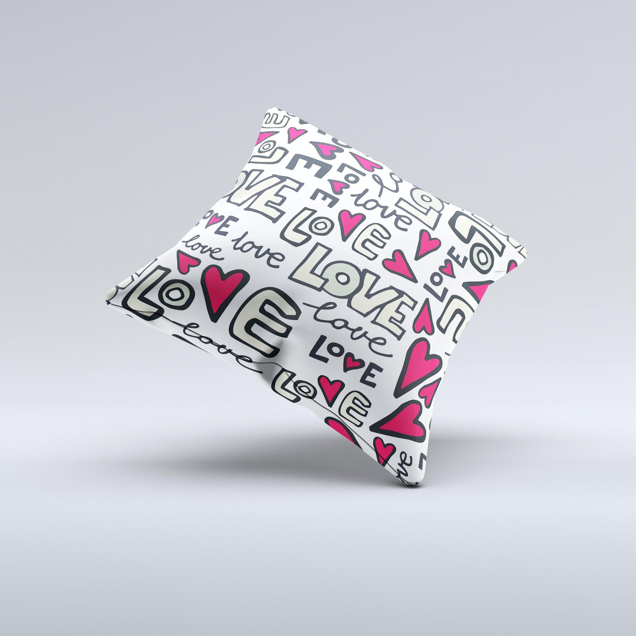 Love and Hearts Doodle Pattern decorative throw pillow featuring a colorful heart design on a soft fabric.