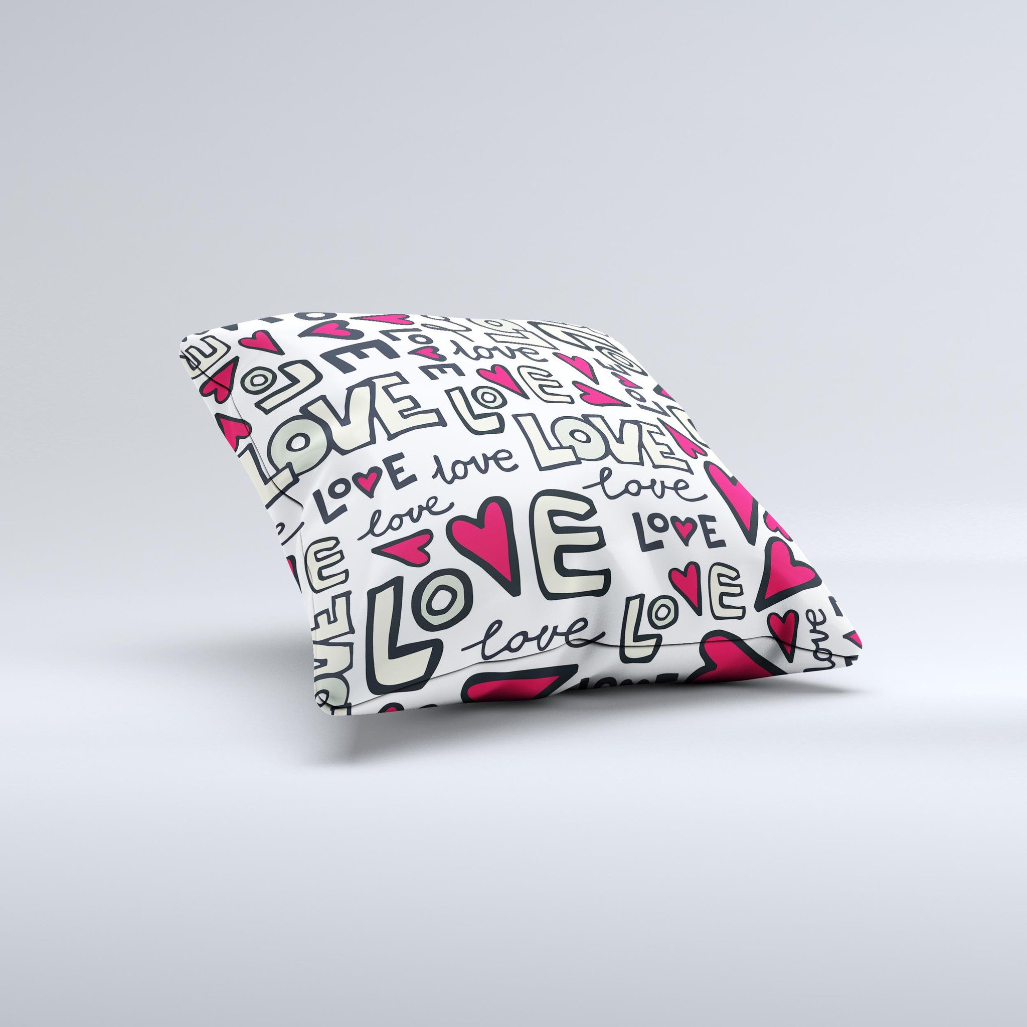 Love and Hearts Doodle Pattern decorative throw pillow featuring a colorful heart design on a soft fabric.