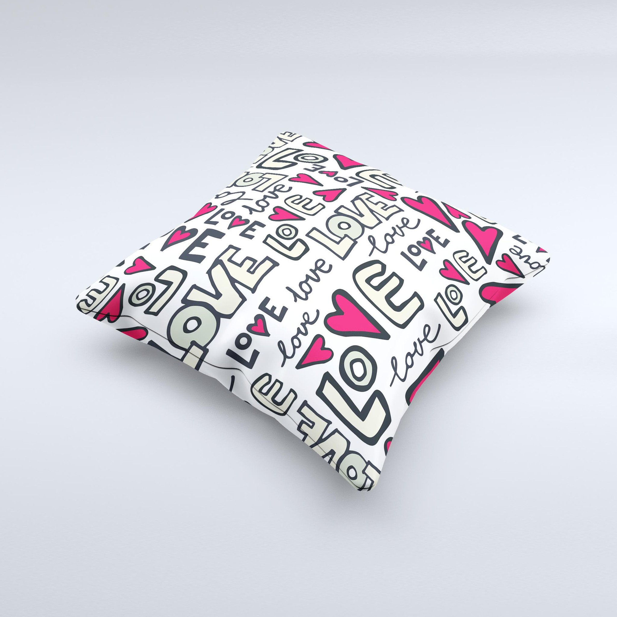 Love and Hearts Doodle Pattern decorative throw pillow featuring a colorful heart design on a soft fabric.