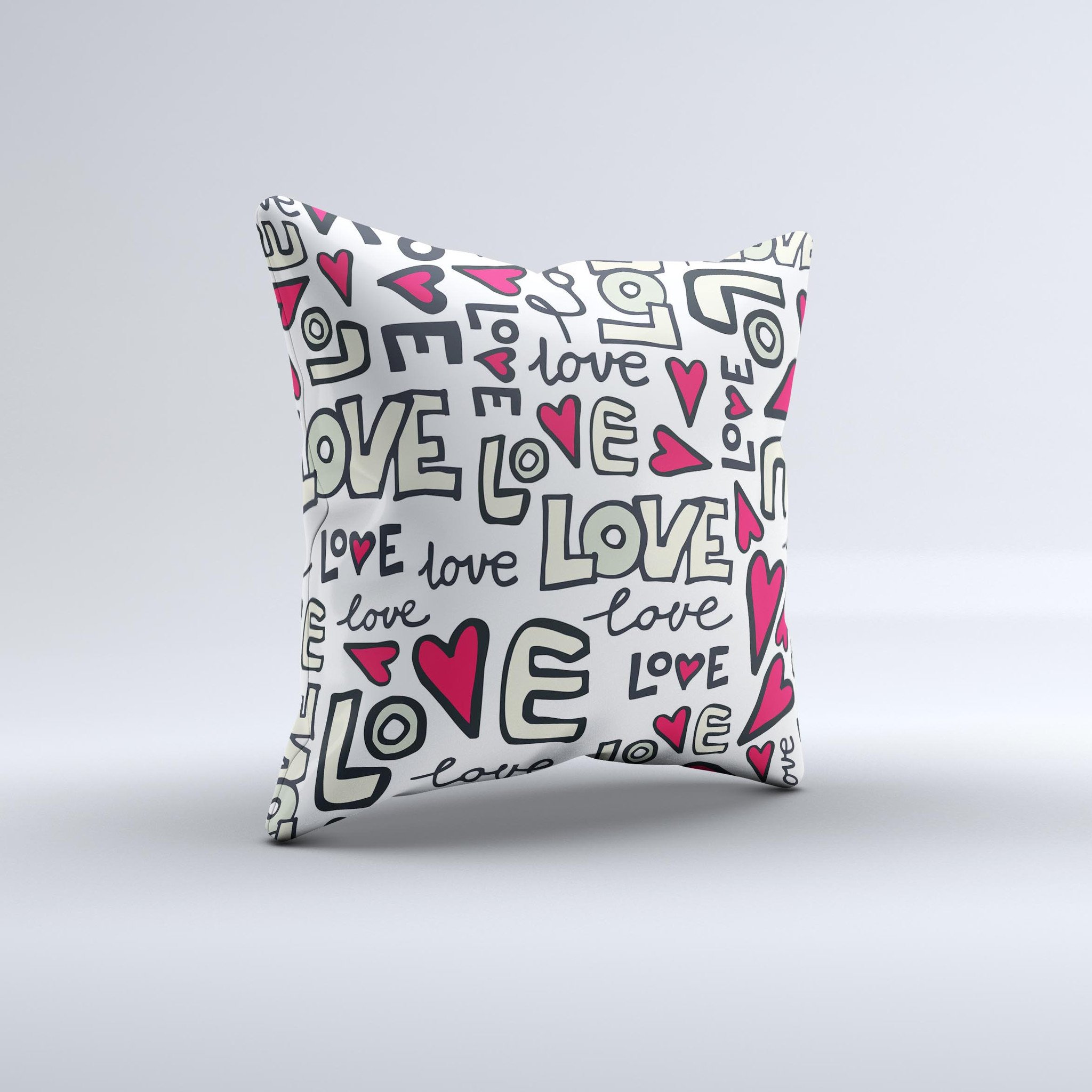 Love and Hearts Doodle Pattern decorative throw pillow featuring a colorful heart design on a soft fabric.