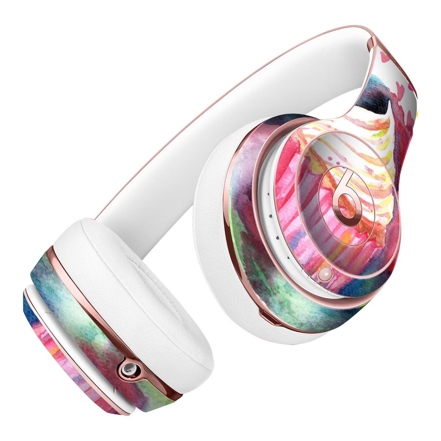 Colorful Love, Cupcakes, and Watercolor Skin Kit for Beats by Dre Solo 3 Wireless Headphones, showcasing vibrant designs and premium vinyl material.