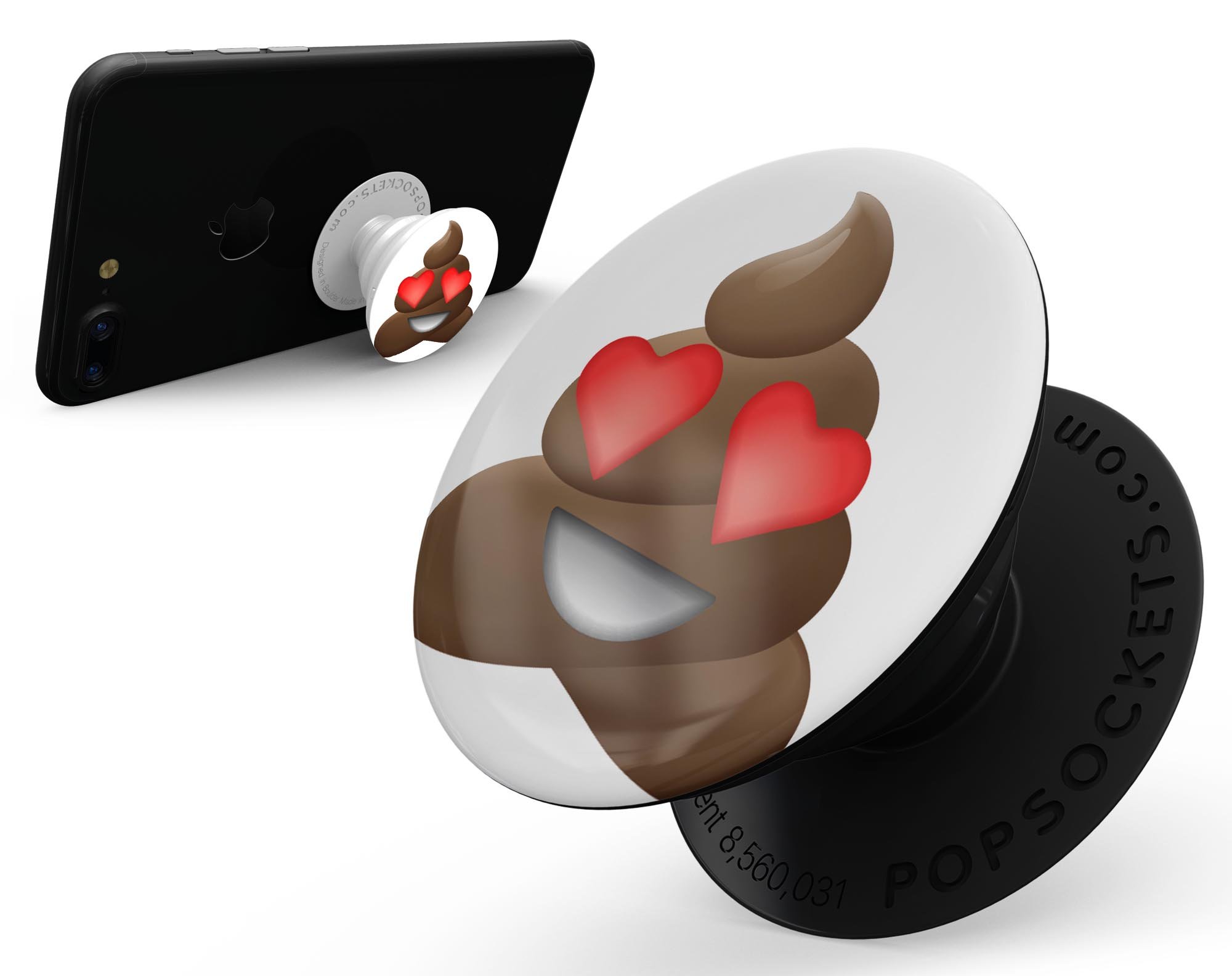 Love Eyes Poo Emoticon Emoji Skin Kit for PopSockets, featuring a playful design on premium vinyl.