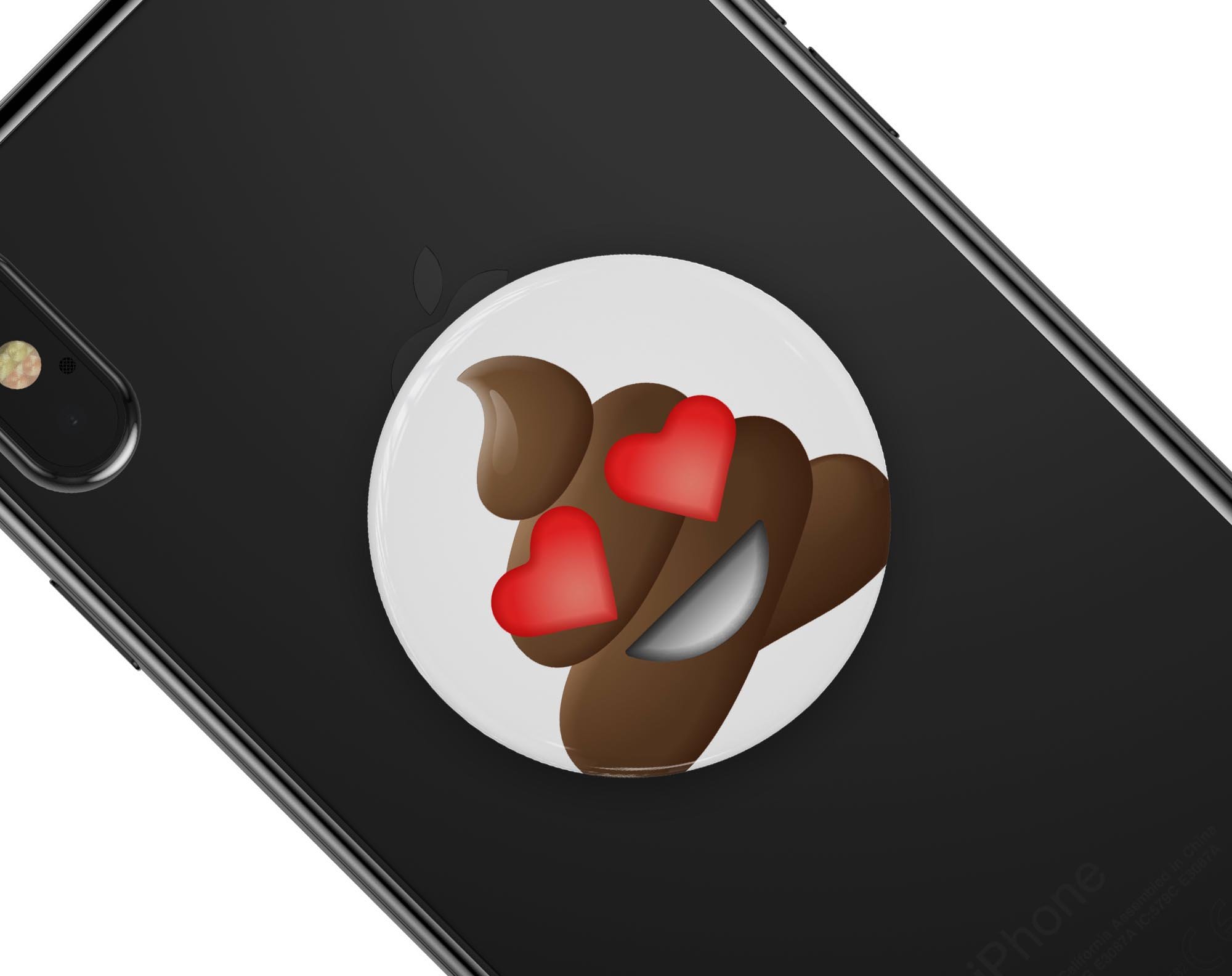 Love Eyes Poo Emoticon Emoji Skin Kit for PopSockets, featuring a playful design on premium vinyl.