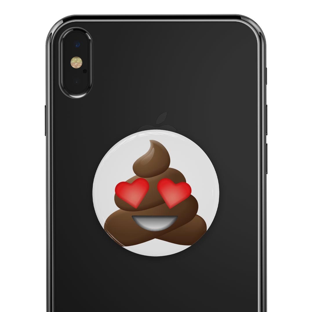 Love Eyes Poo Emoticon Emoji Skin Kit for PopSockets, featuring a playful design on premium vinyl.