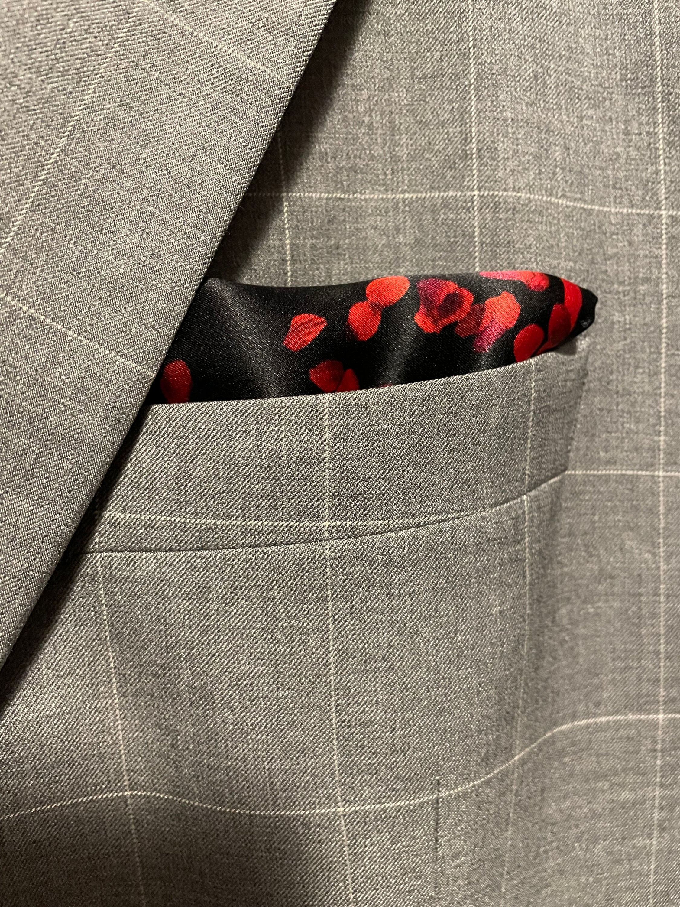 Love Knows No Borders Pocket Square featuring falling rose petals, symbolizing love and unity.