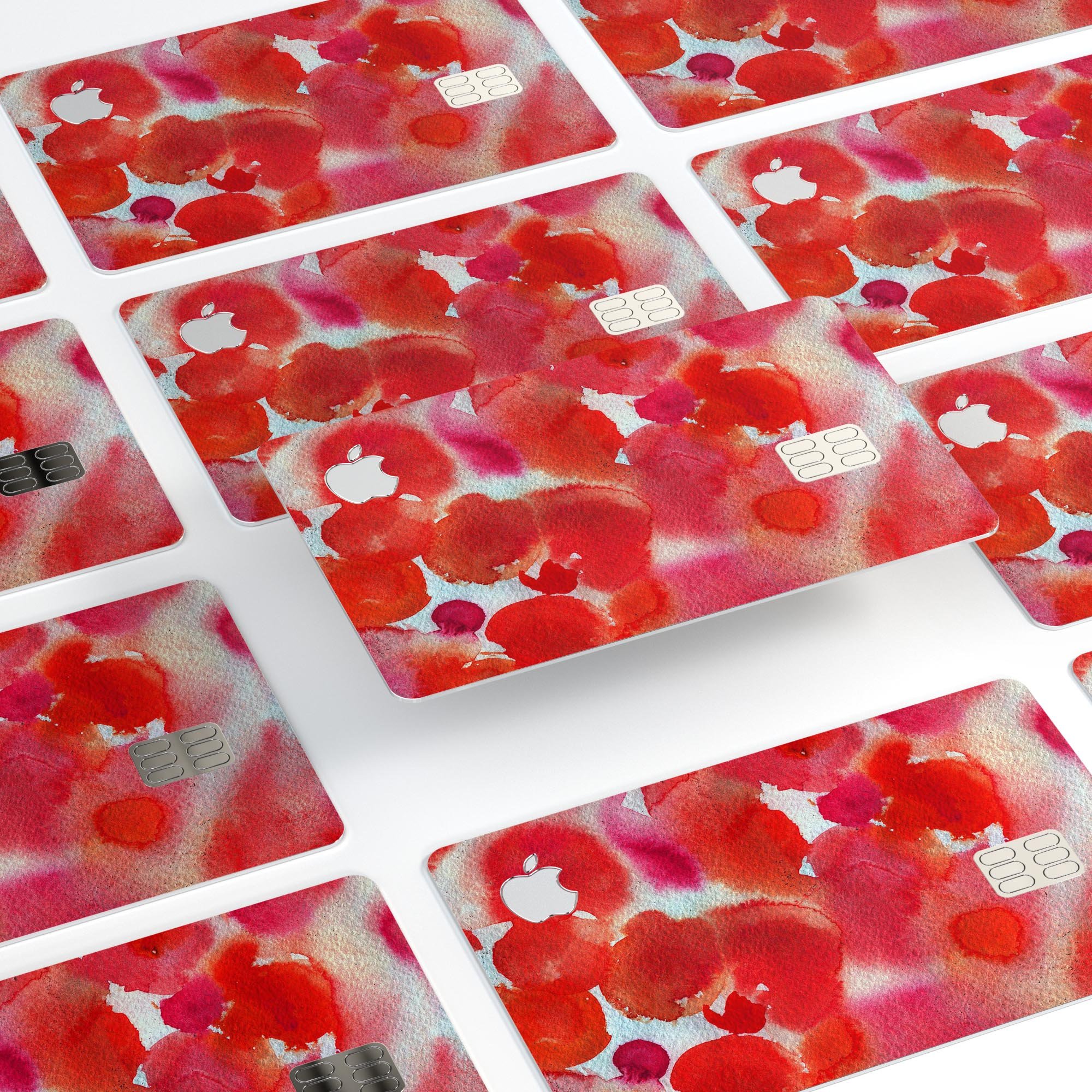 Love Red Absorbed Watercolor Texture decal for Apple Card, showcasing vibrant colors and premium vinyl material.