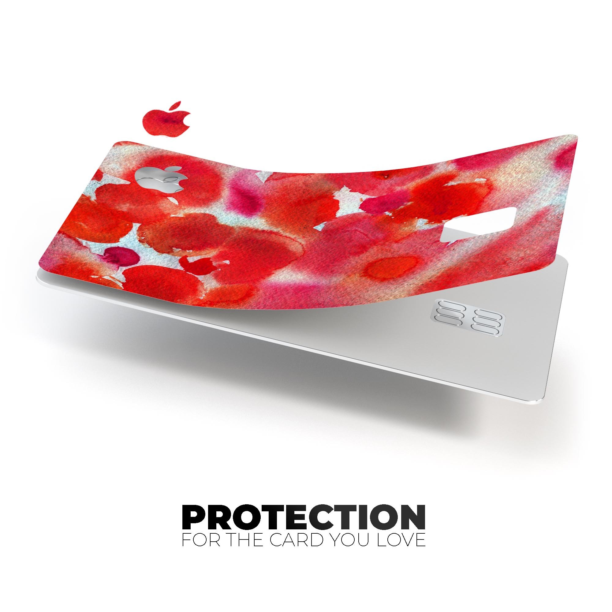 Love Red Absorbed Watercolor Texture decal for Apple Card, showcasing vibrant colors and premium vinyl material.