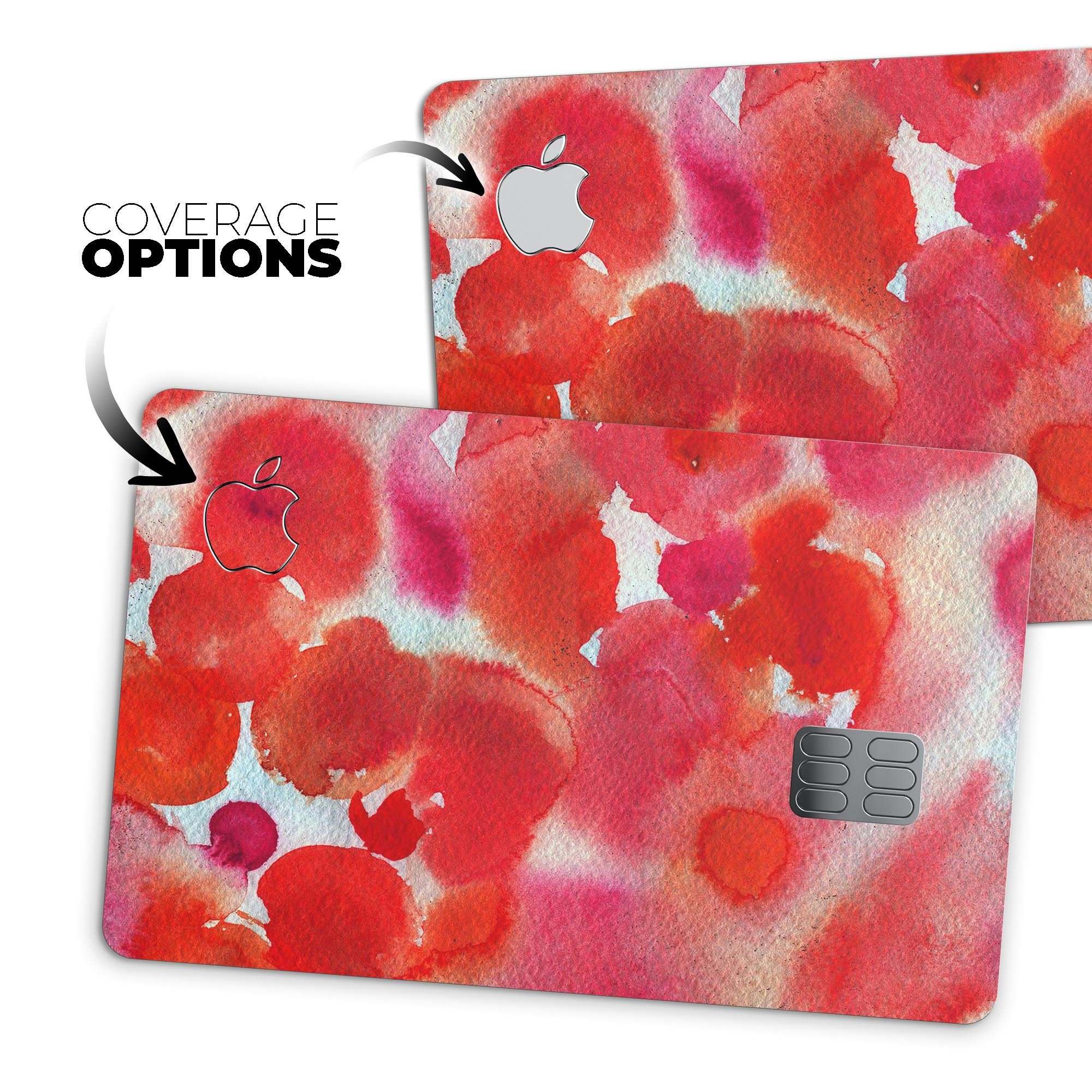 Love Red Absorbed Watercolor Texture decal for Apple Card, showcasing vibrant colors and premium vinyl material.