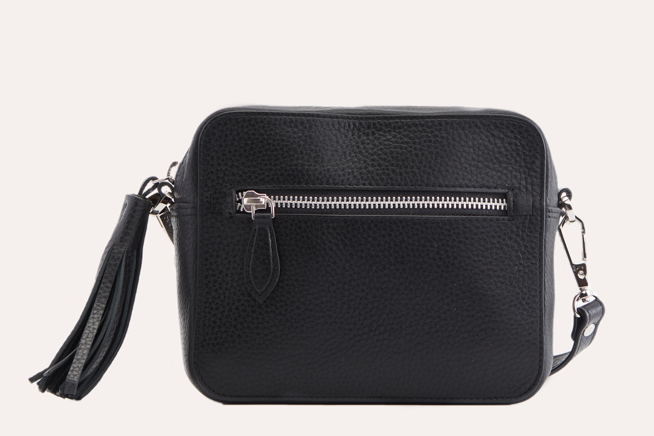 Loveable Crossbody bag made from genuine pebble leather, featuring an adjustable strap and internal card slots.