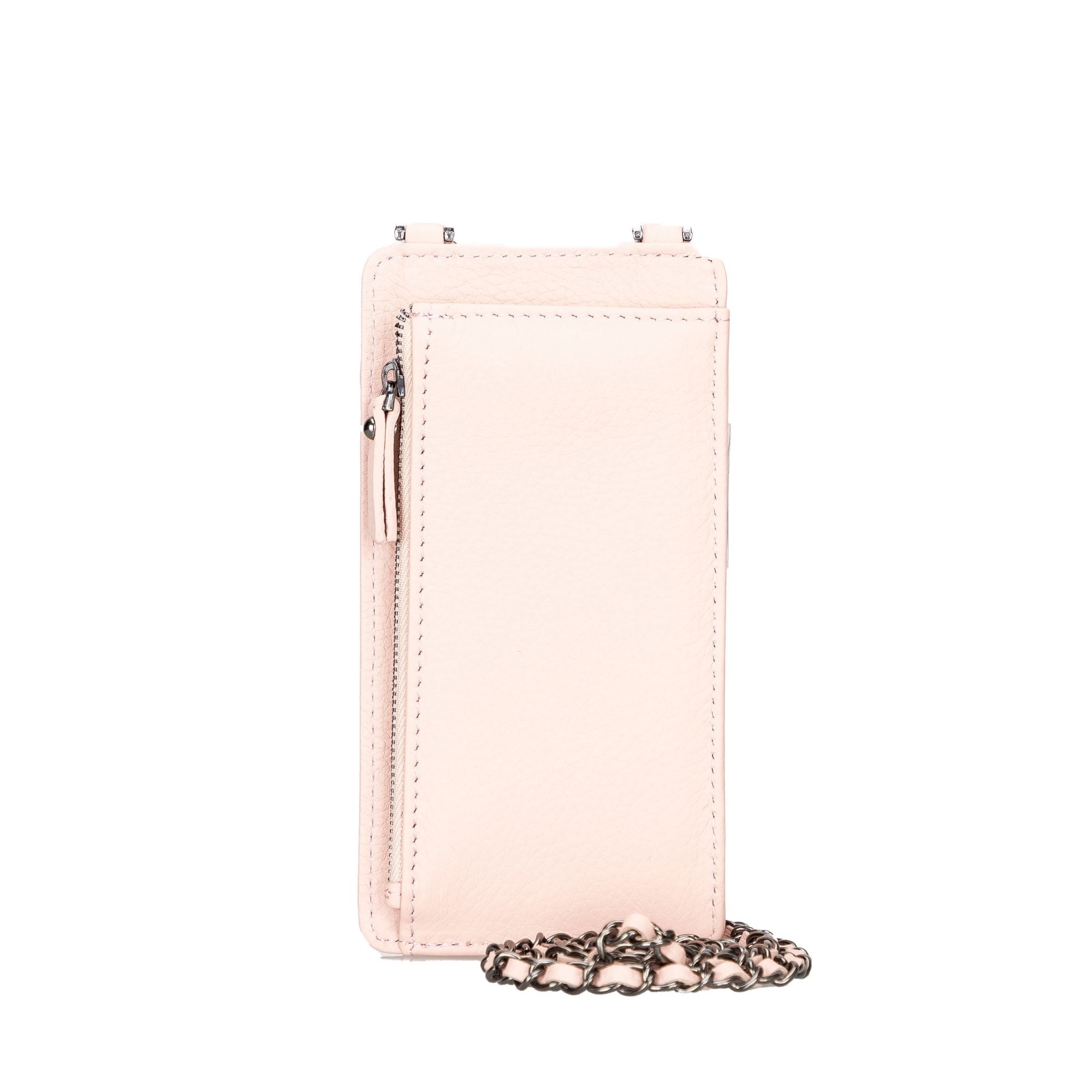 A stylish Lovell Crossbody Leather Phone Wallet made from genuine leather, featuring a zippered compartment and credit card slots.