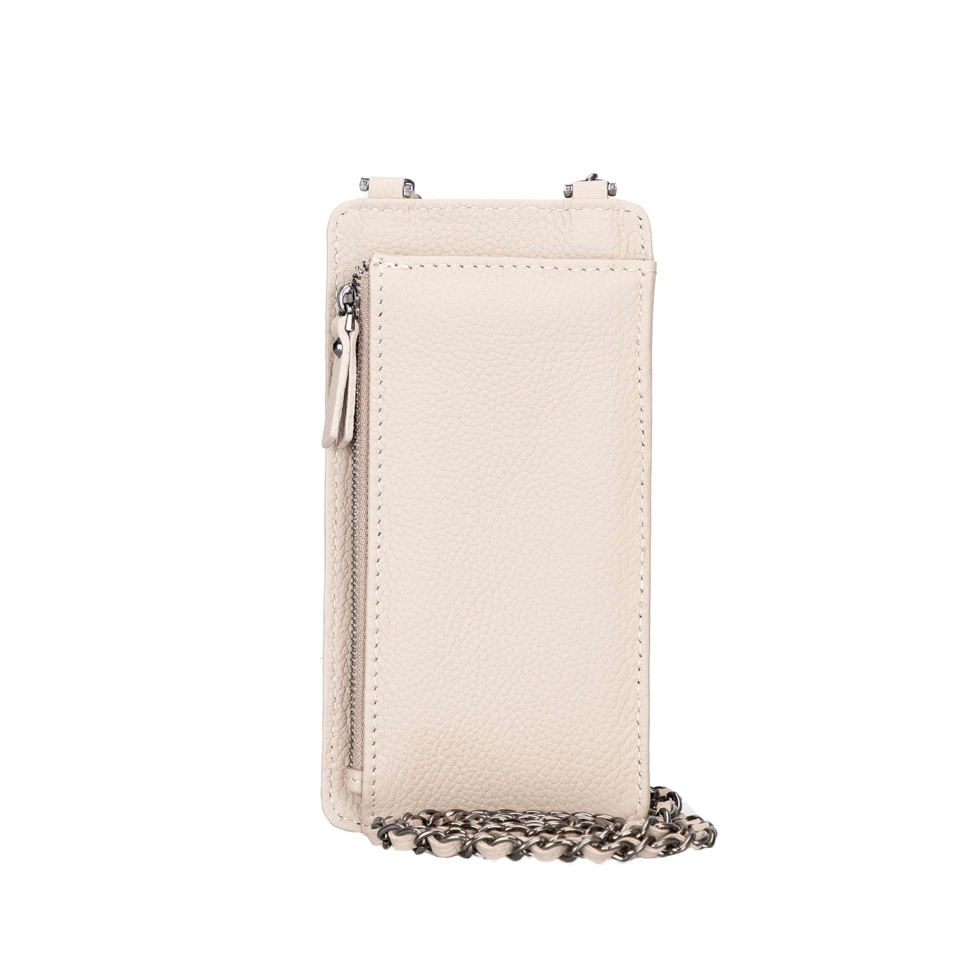 A stylish Lovell Crossbody Leather Phone Wallet made from genuine leather, featuring a zippered compartment and credit card slots.