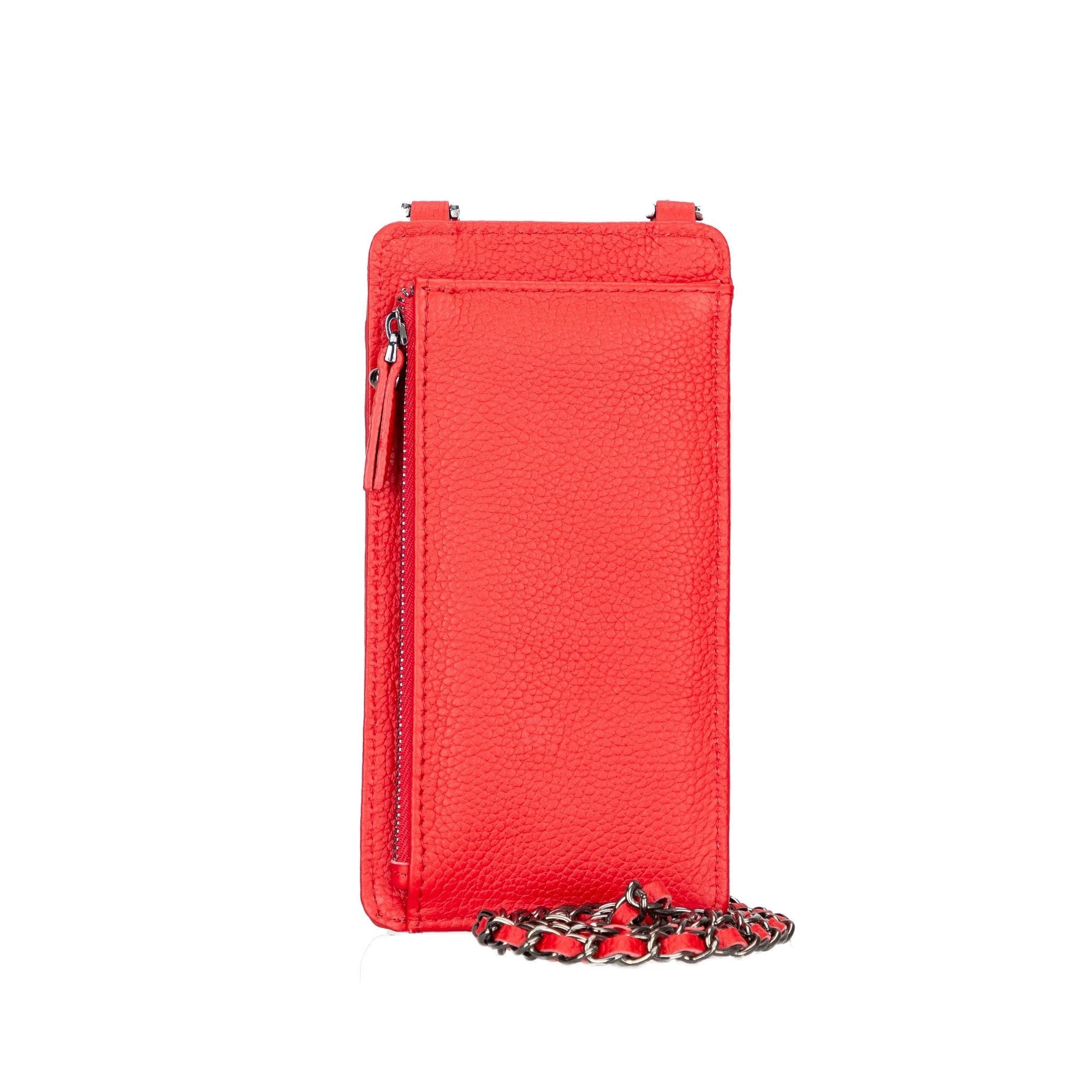 A stylish Lovell Crossbody Leather Phone Wallet made from genuine leather, featuring a zippered compartment and credit card slots.