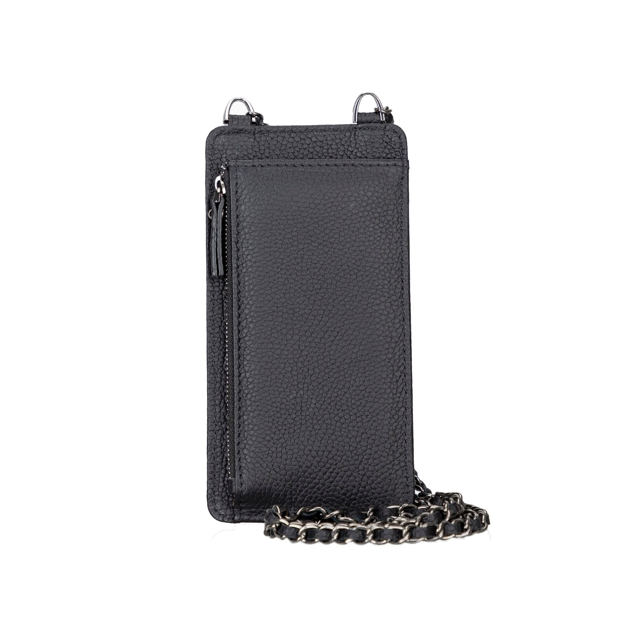 A stylish Lovell Crossbody Leather Phone Wallet made from genuine leather, featuring a zippered compartment and credit card slots.