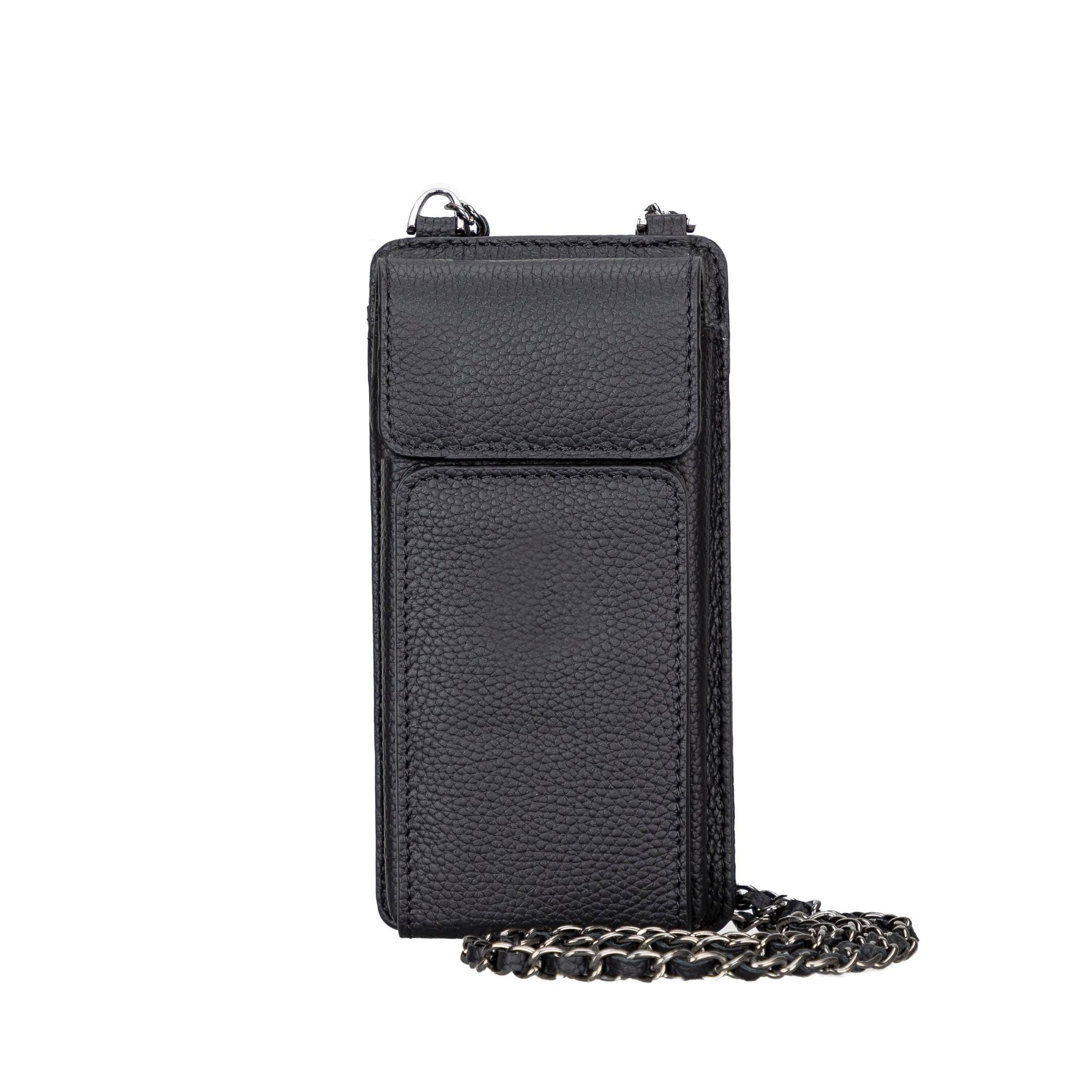 A stylish Lovell Crossbody Leather Phone Wallet made from genuine leather, featuring a zippered compartment and credit card slots.