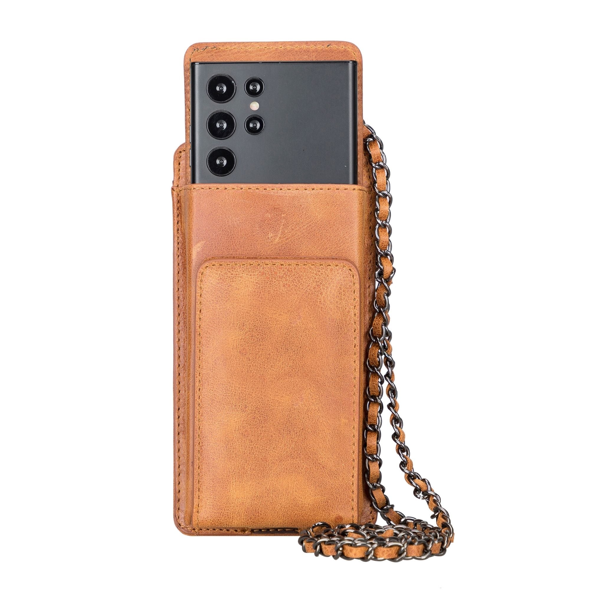 A stylish Lovell Crossbody Leather Phone Wallet made from genuine leather, featuring a zippered compartment and credit card slots.