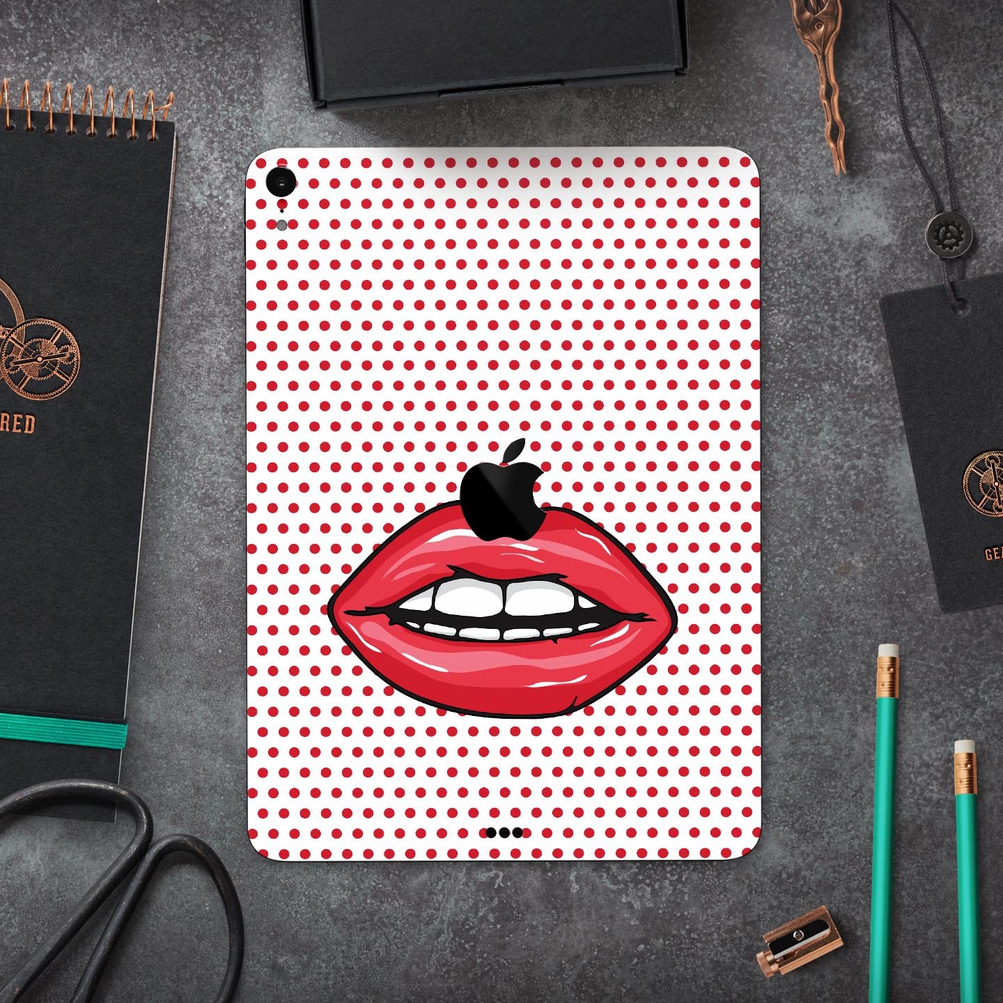 Lovely Lips Full Body Skin Decal for Apple iPad Pro, showcasing vibrant design and premium 3M material.