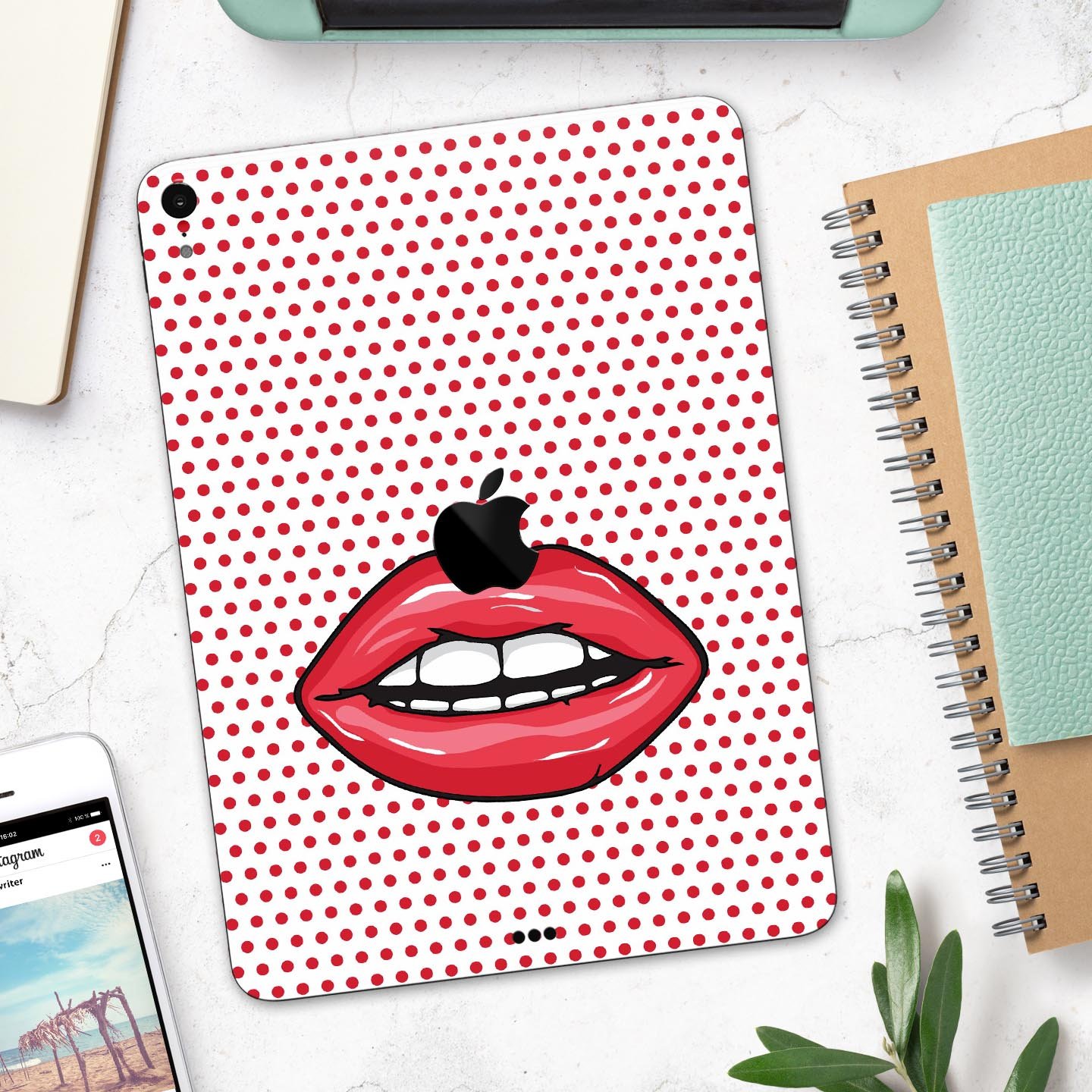 Lovely Lips Full Body Skin Decal for Apple iPad Pro, showcasing vibrant design and premium 3M material.