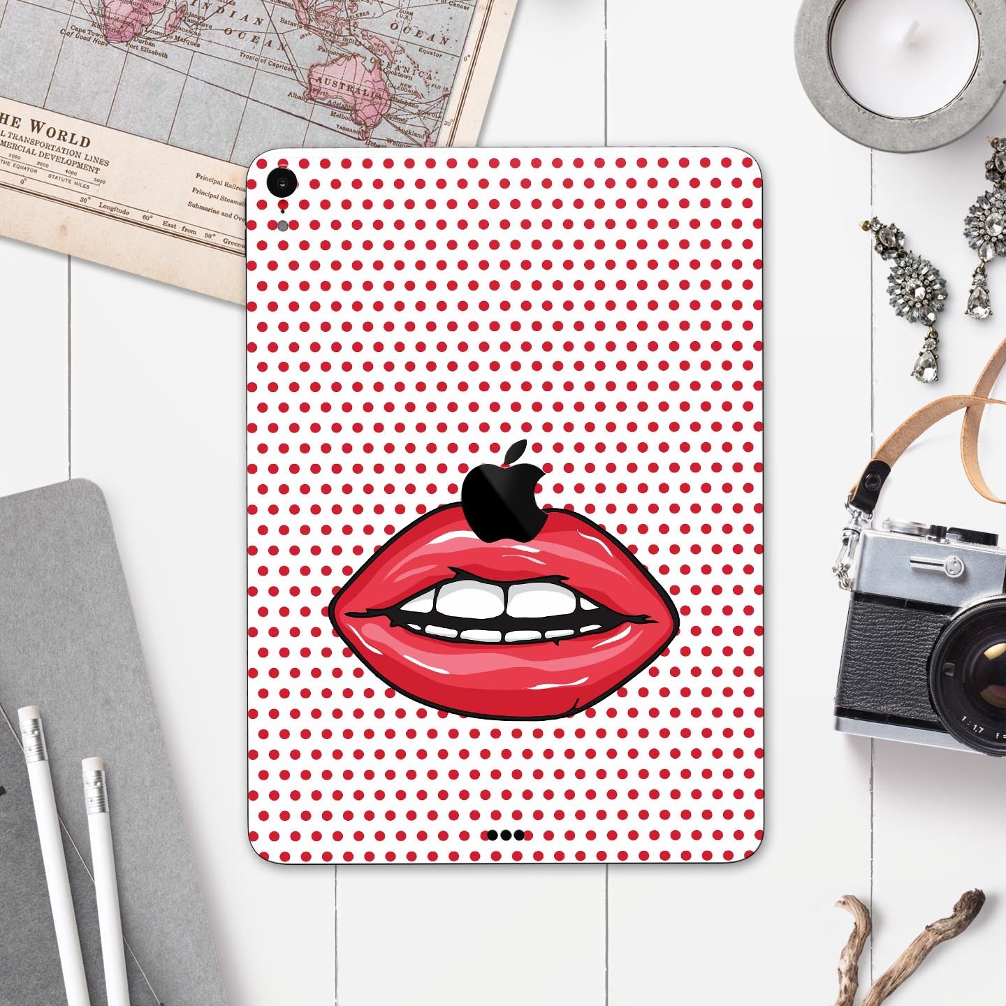 Lovely Lips Full Body Skin Decal for Apple iPad Pro, showcasing vibrant design and premium 3M material.