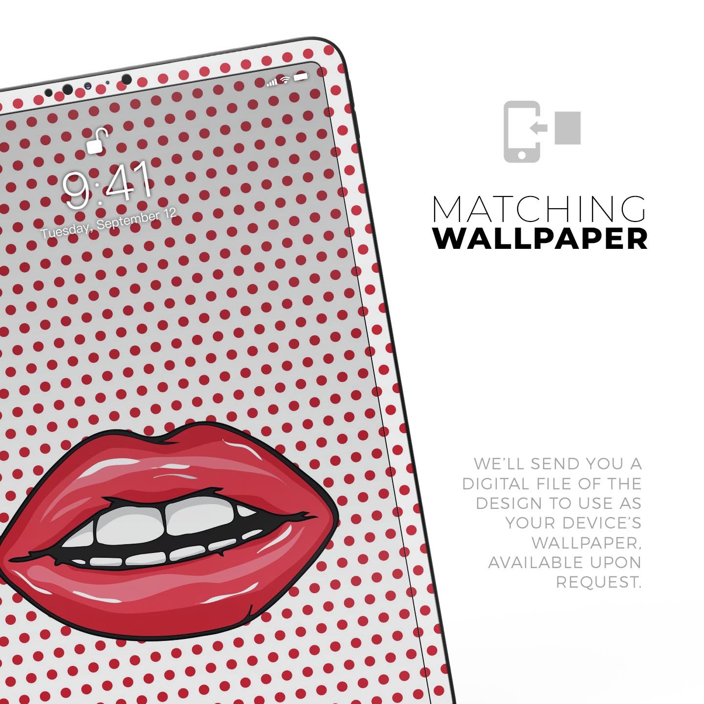 Lovely Lips Full Body Skin Decal for Apple iPad Pro, showcasing vibrant design and premium 3M material.