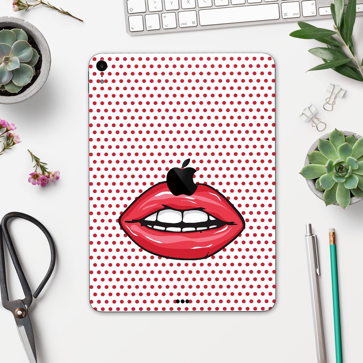 Lovely Lips Full Body Skin Decal for Apple iPad Pro, showcasing vibrant design and premium 3M material.