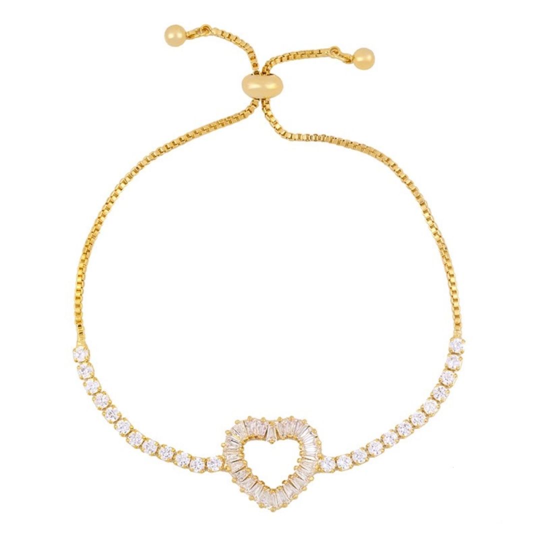 loveRocks Baguette Open Heart Slider Bracelet featuring cubic zircon baguettes in a charming open heart design.