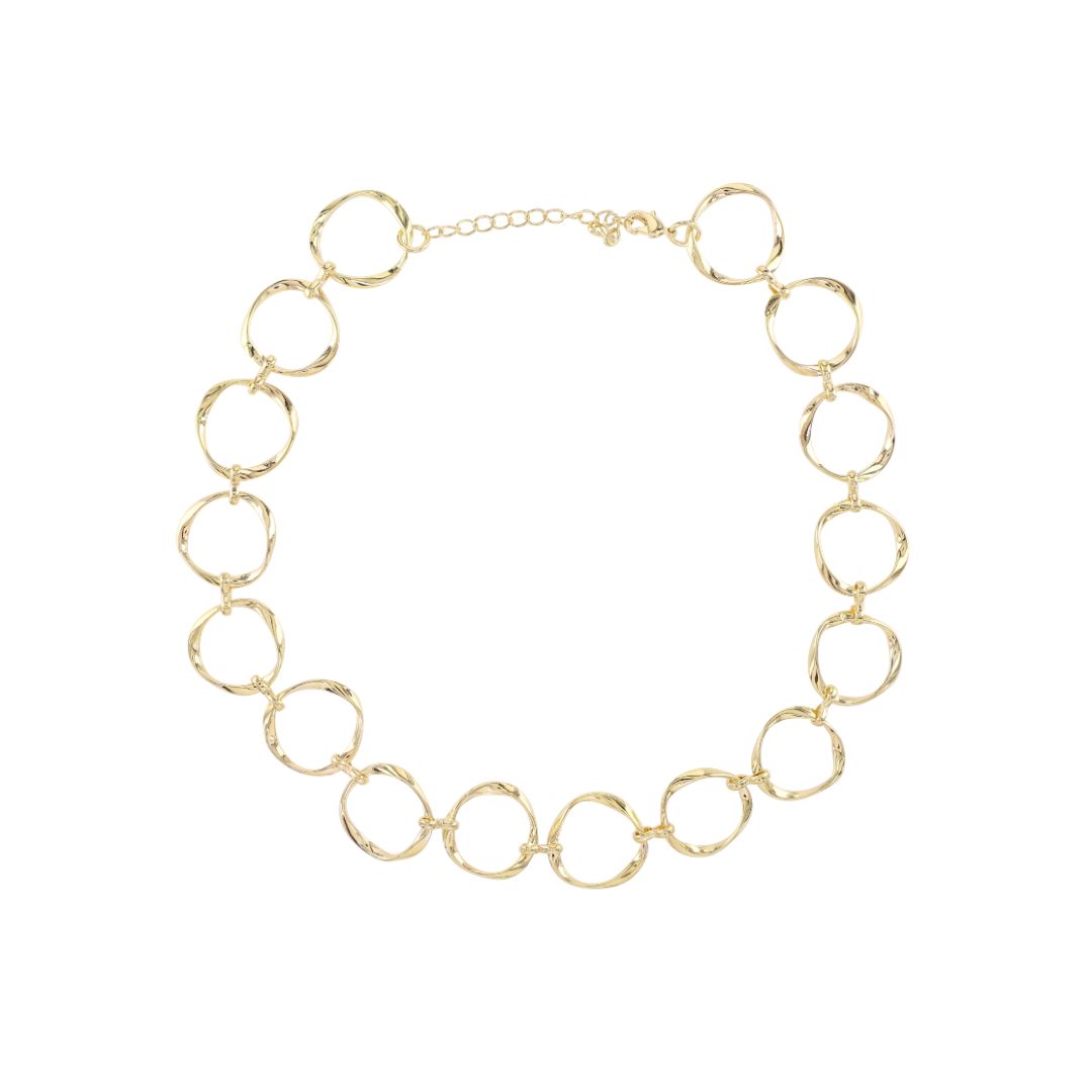 loveRocks Beaten Rings Collar Necklace featuring a series of textured metal rings for a contemporary chic look.