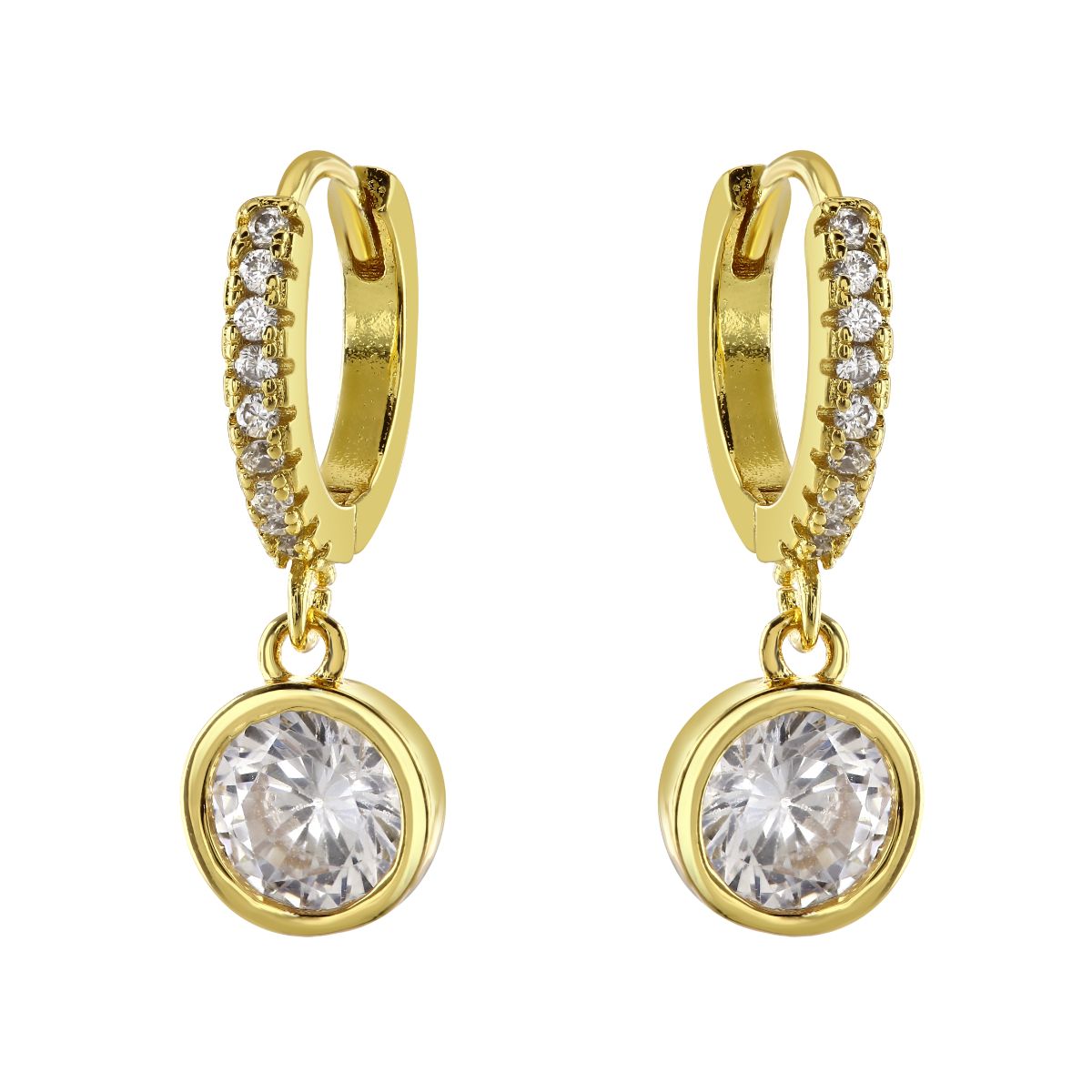 loveRocks Huggie Hoop Earrings featuring sparkling CZ solitaire drops, elegantly designed for a classic look.